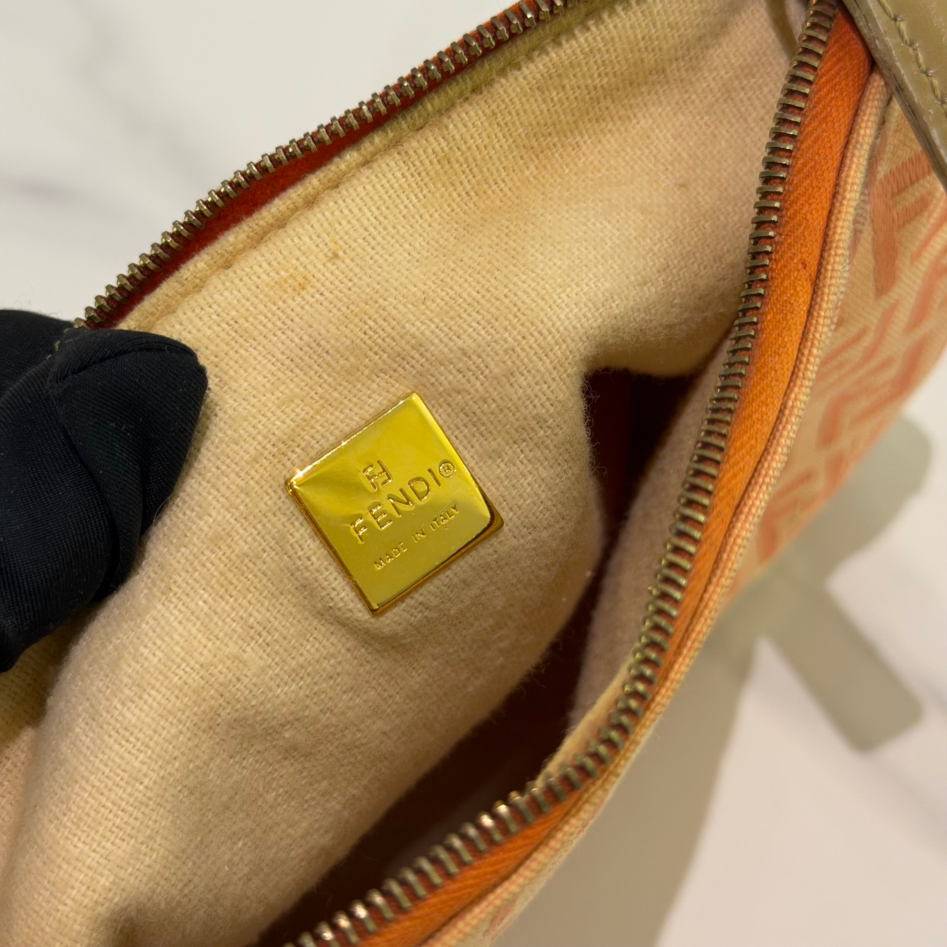 Fendi Vintage Monogram Shoulder Top Handle Bag Cream Orange