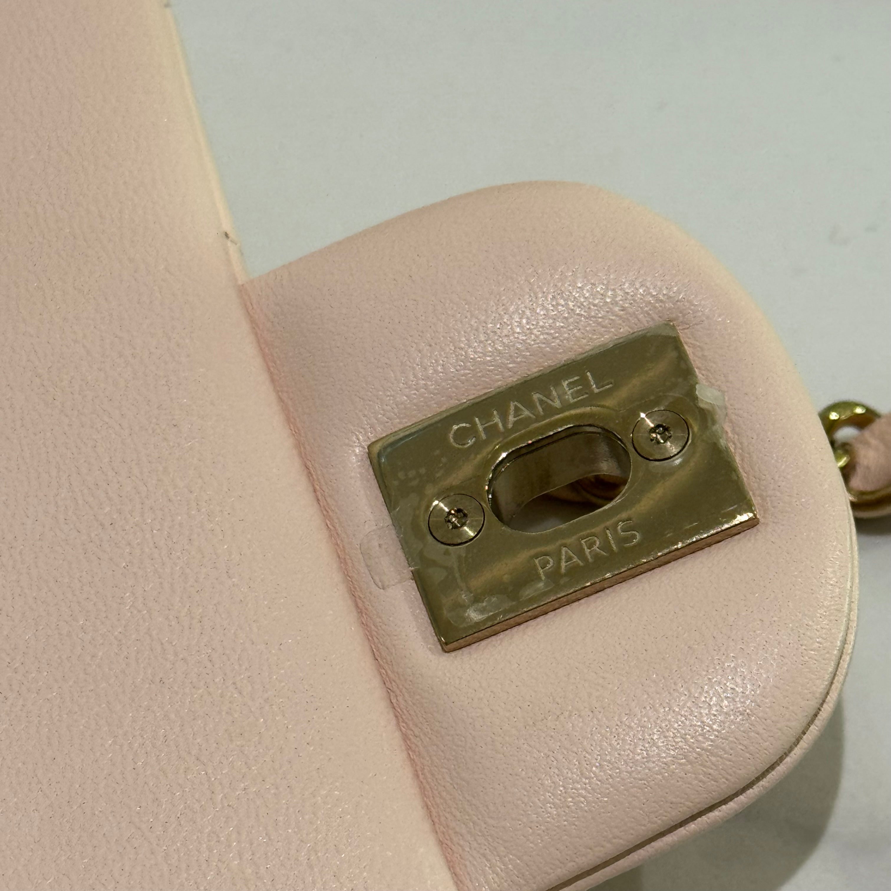 CHANEL CF MINI PINK LAMBSKIN RECTANGLE FLAP BAG WITH MICROCHIP