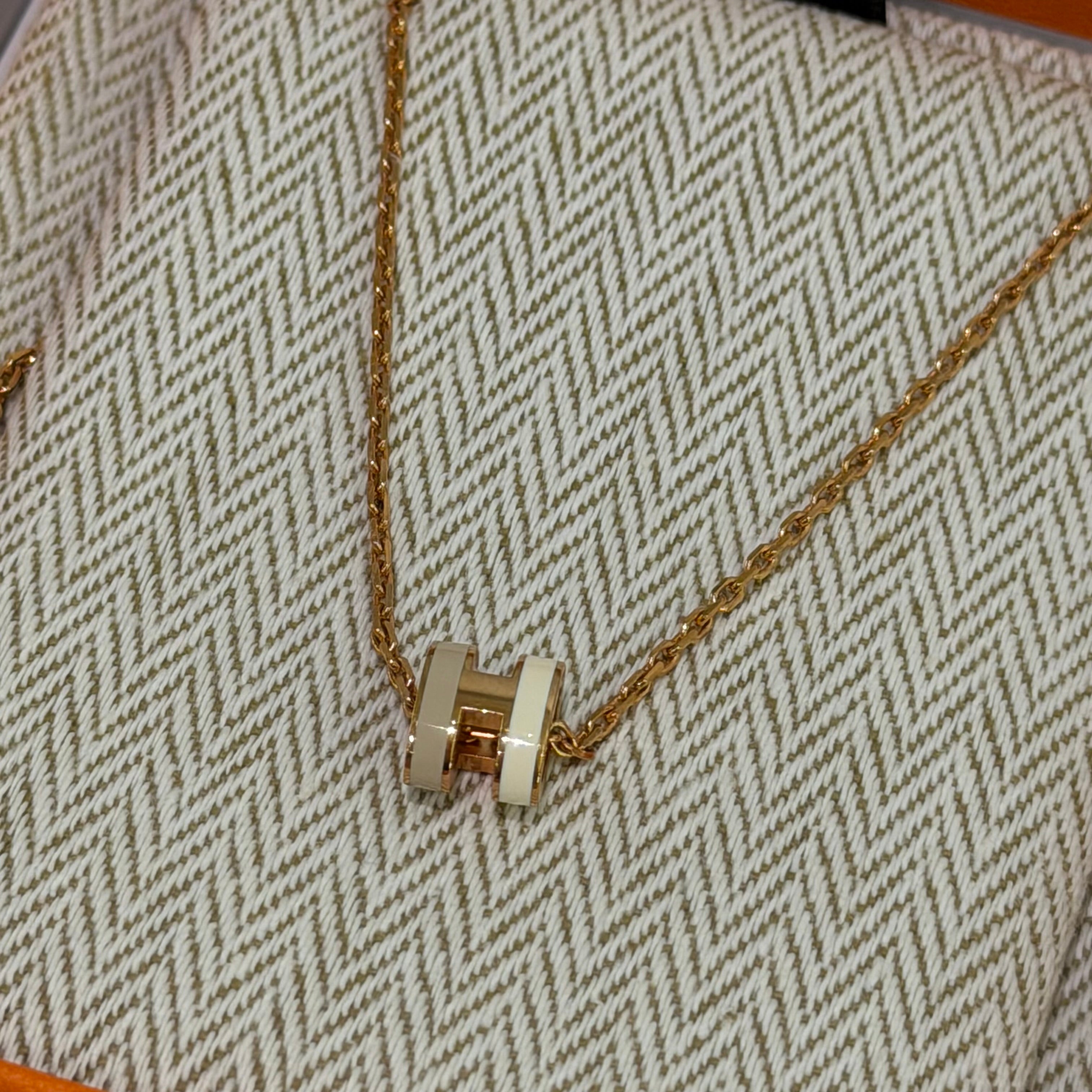 Hermes Mini Pop H Necklace White & Beige with Rose Gold Hardware