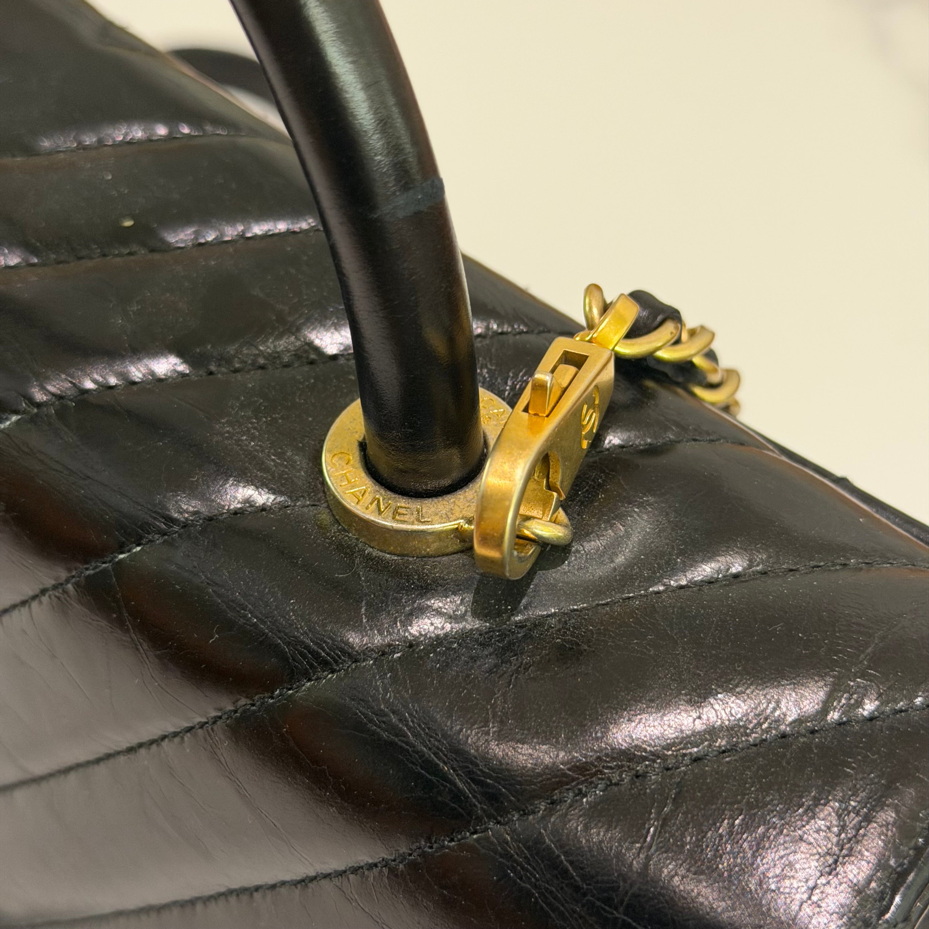 Chanel Coco Handle Medium Black Calfskin V-Quilted with Gold Hardware