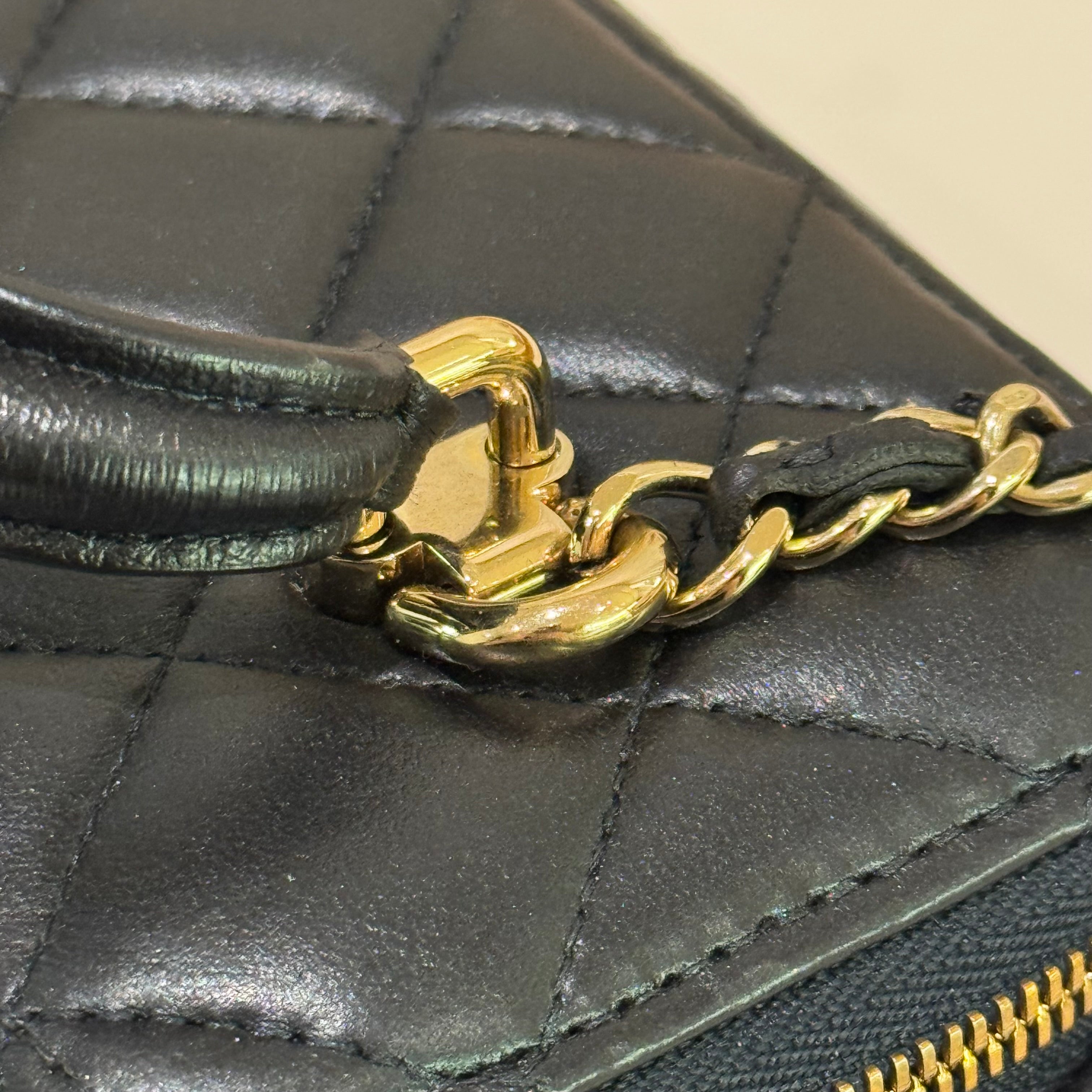 CHANEL VANITY CASE WITH HANDLE DARK BLUE LAMBSKIN