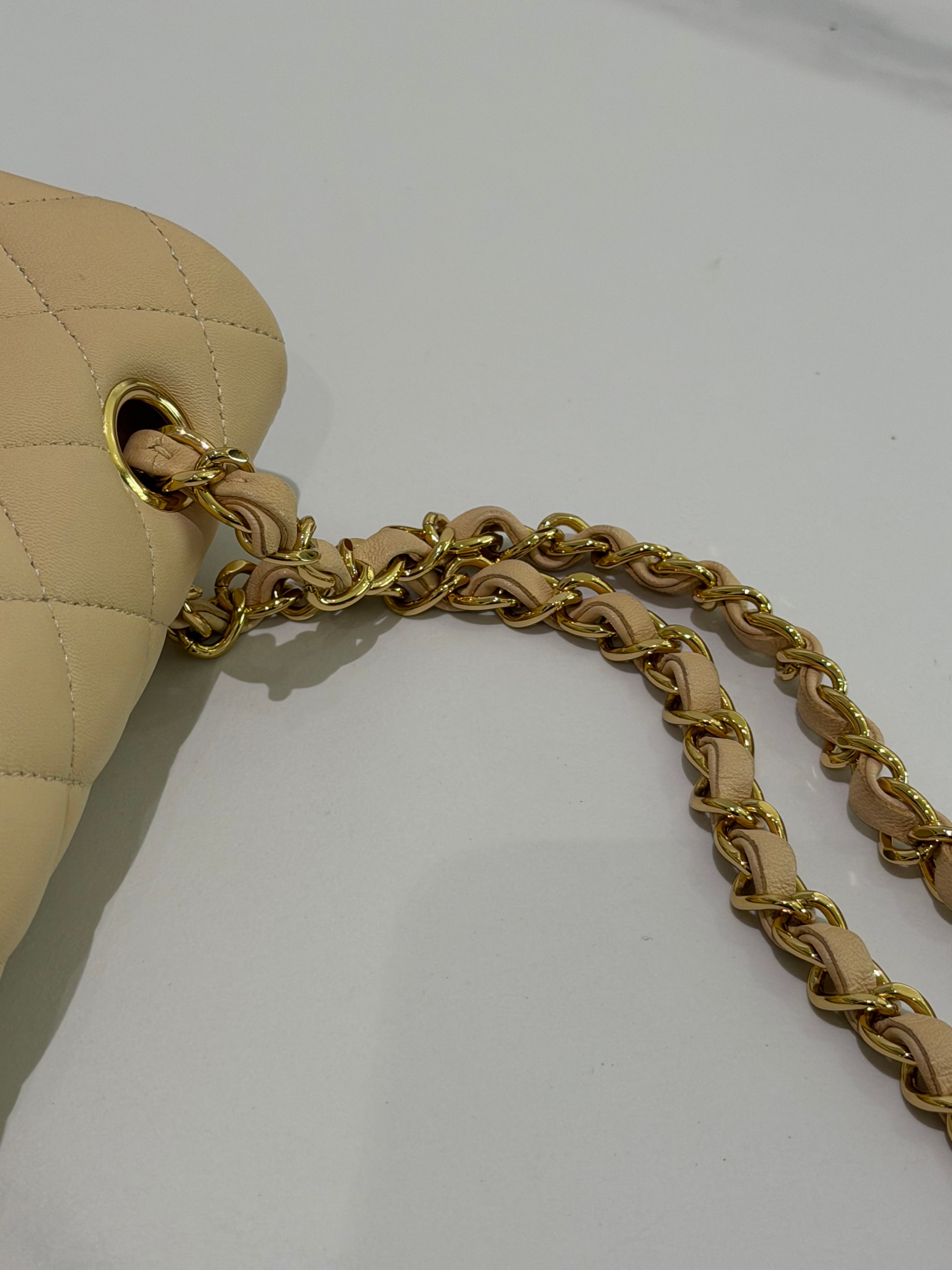 Chanel Classic Flap Medium Beige Lambskin with Gold Hardware