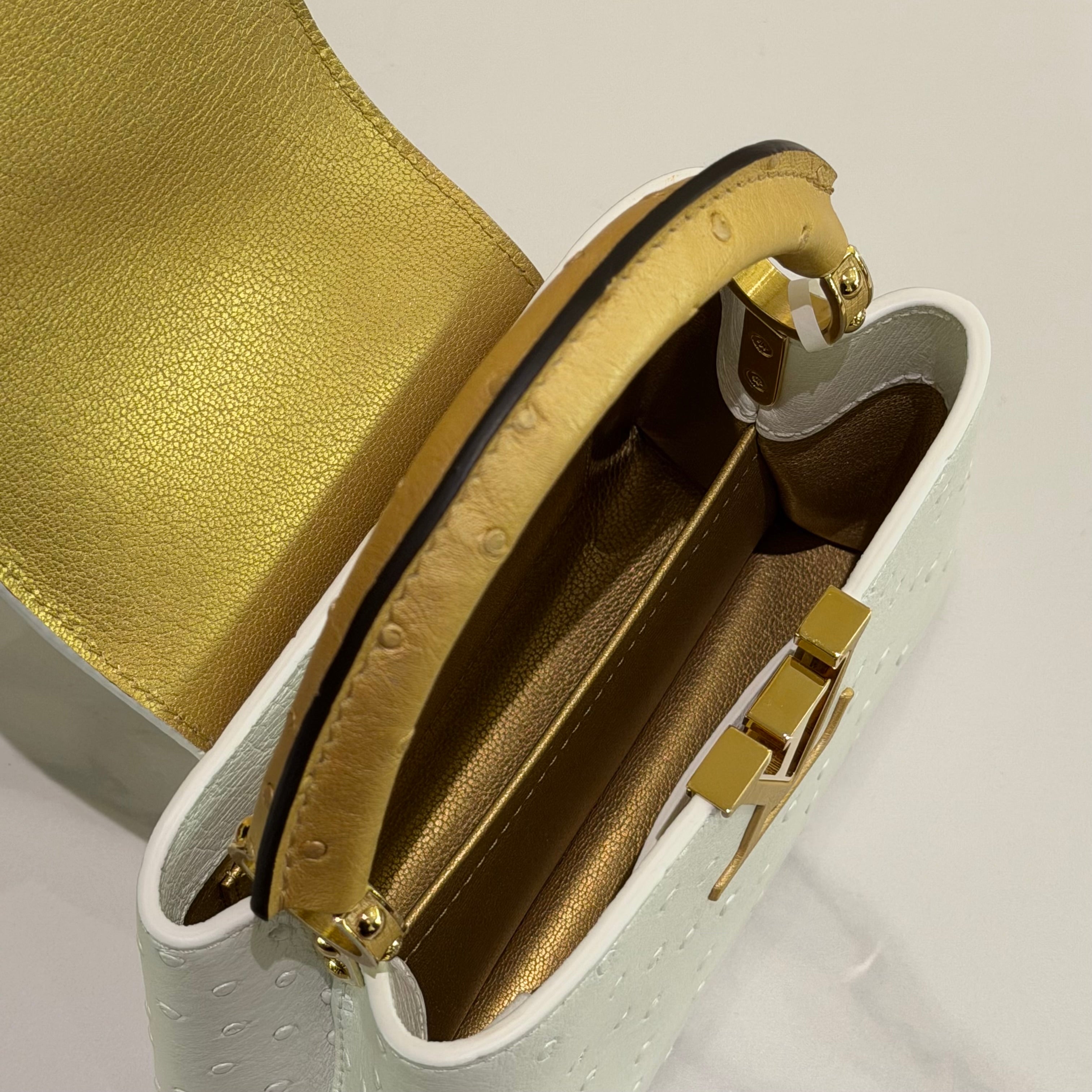 Louis Vuitton Capucines Mini Pearl White Ostrich Leather