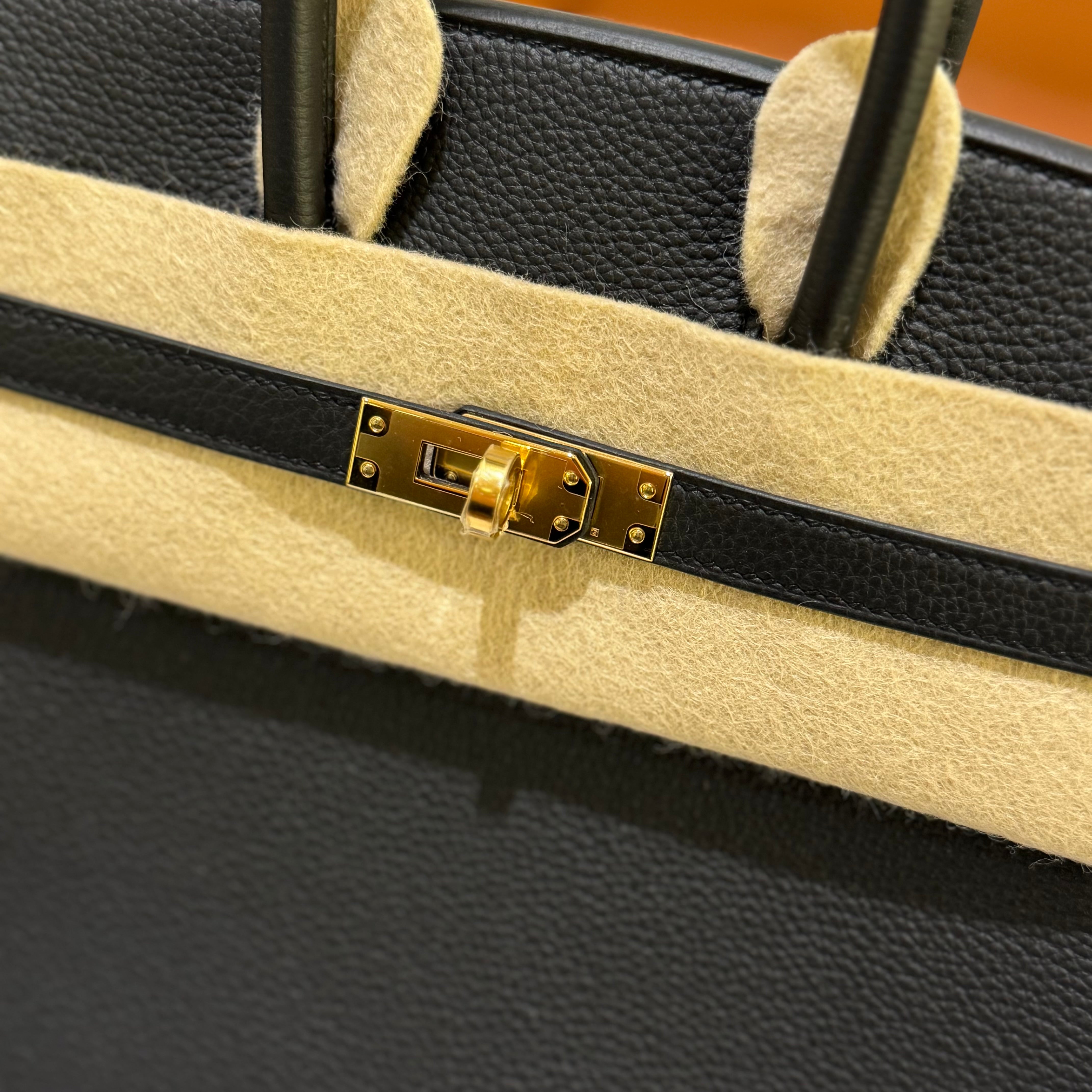 HERMES BIRKIN 25 TOGO BLACK WITH GOLD HARDWARE STAMP W (2025 INVOICE)