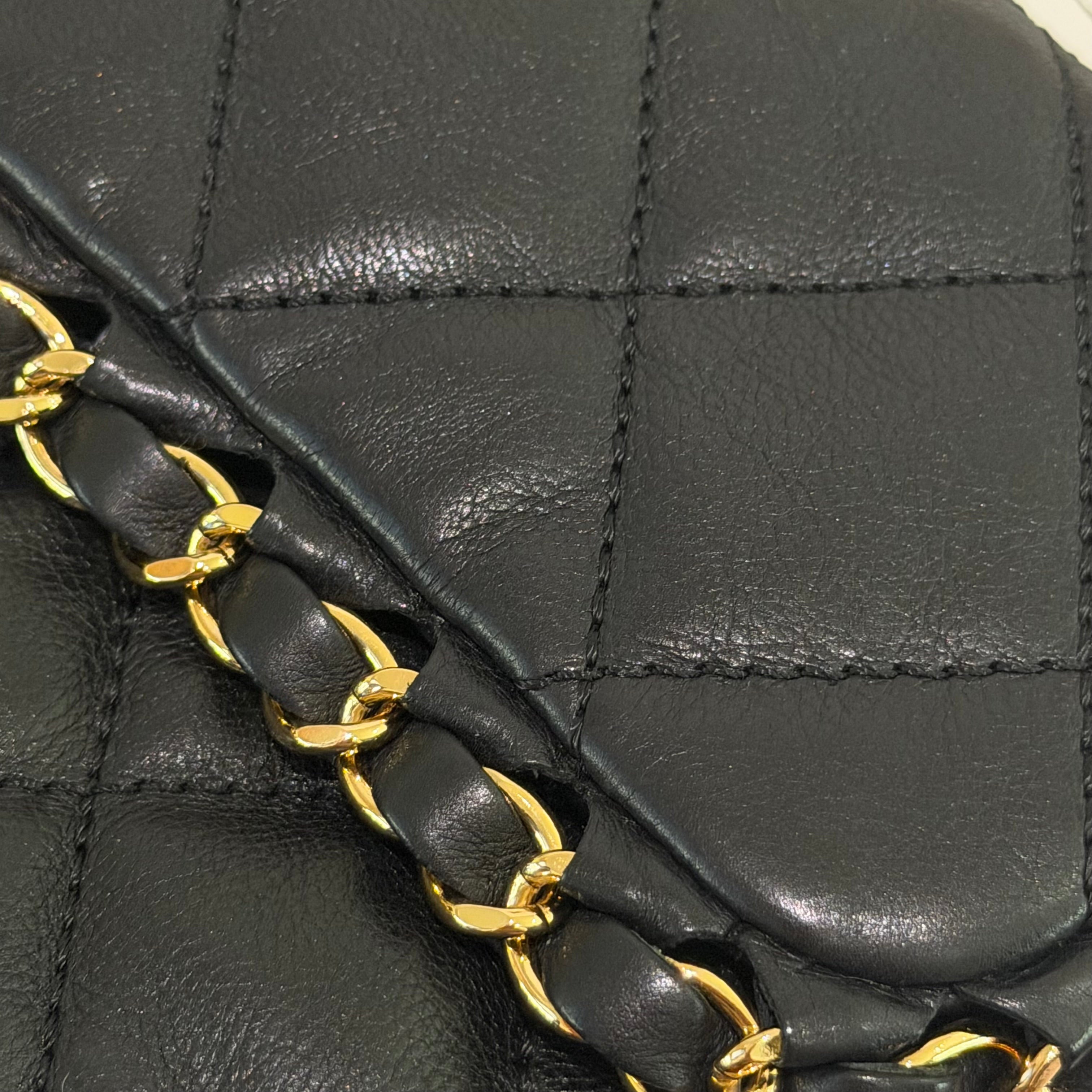 CHANEL CF Black Lambskin Shoulder Bag with Gold Trim