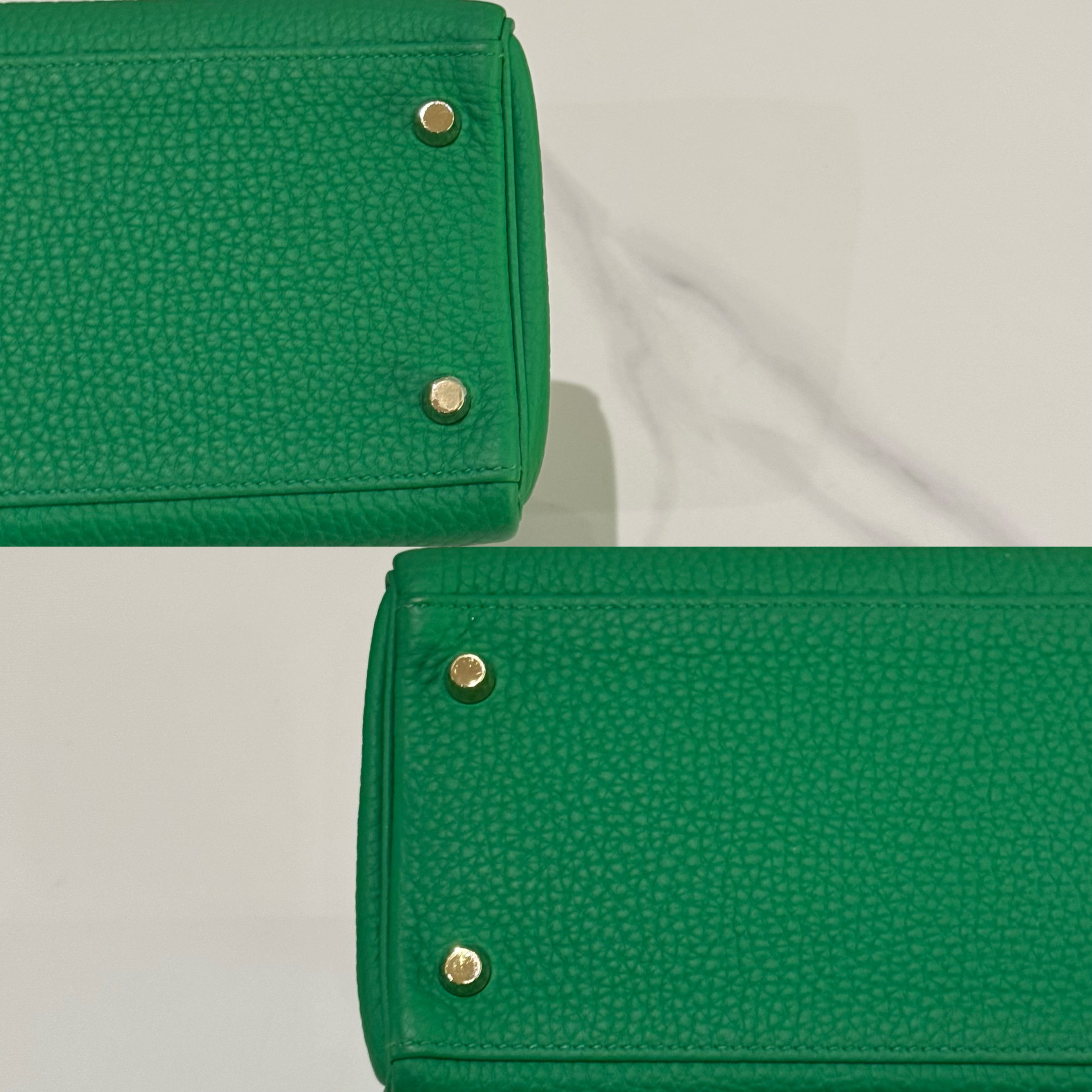 HERMÈS KELLY 32 VERT BAMBOU TOGO LEATHER WITH PALLADIUM HARDWARE (X STAMP)