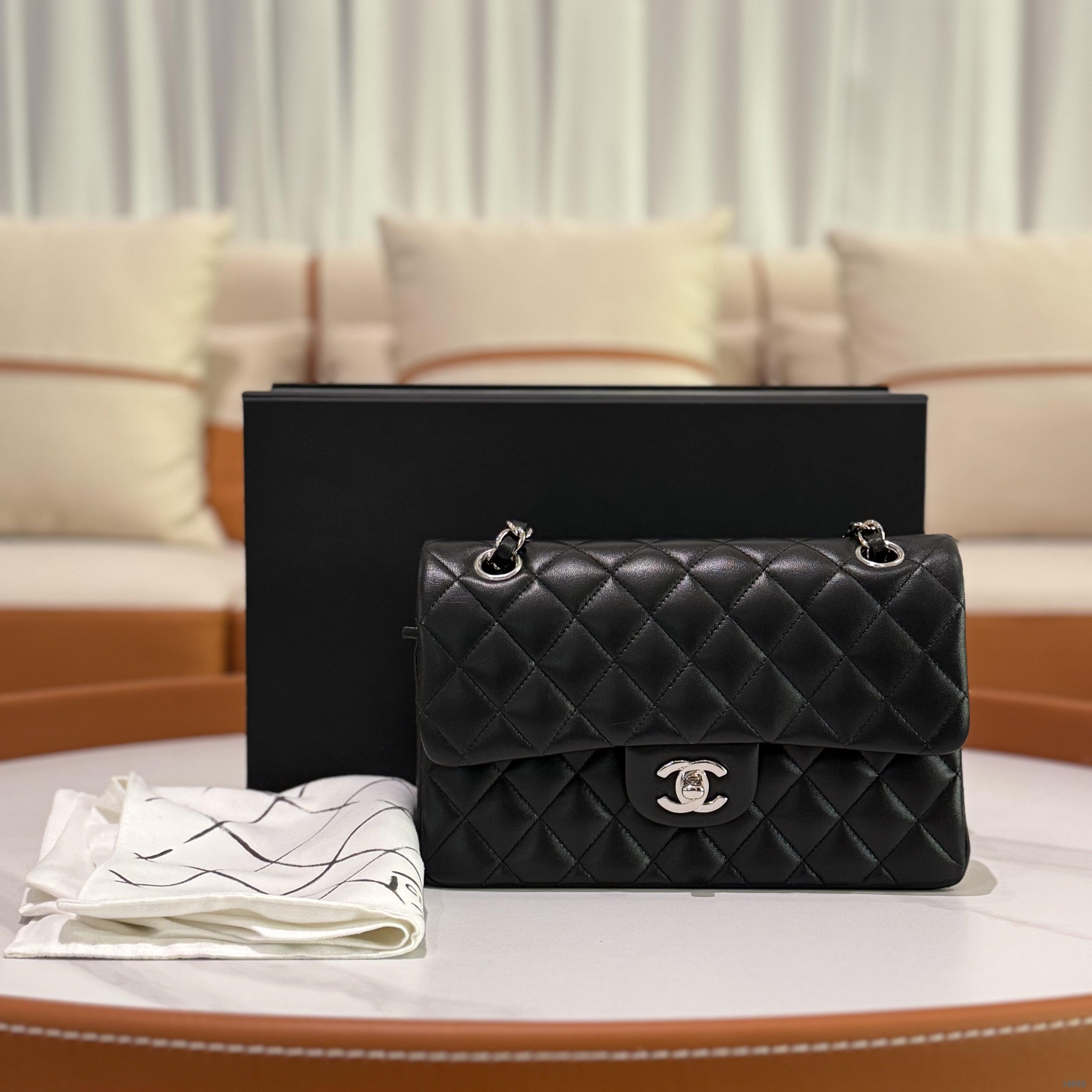 CHANEL CF SMALL BLACK LAMBSKIN WITH SILVER HARDWARE – AUTHENTICITY CARD MODEL