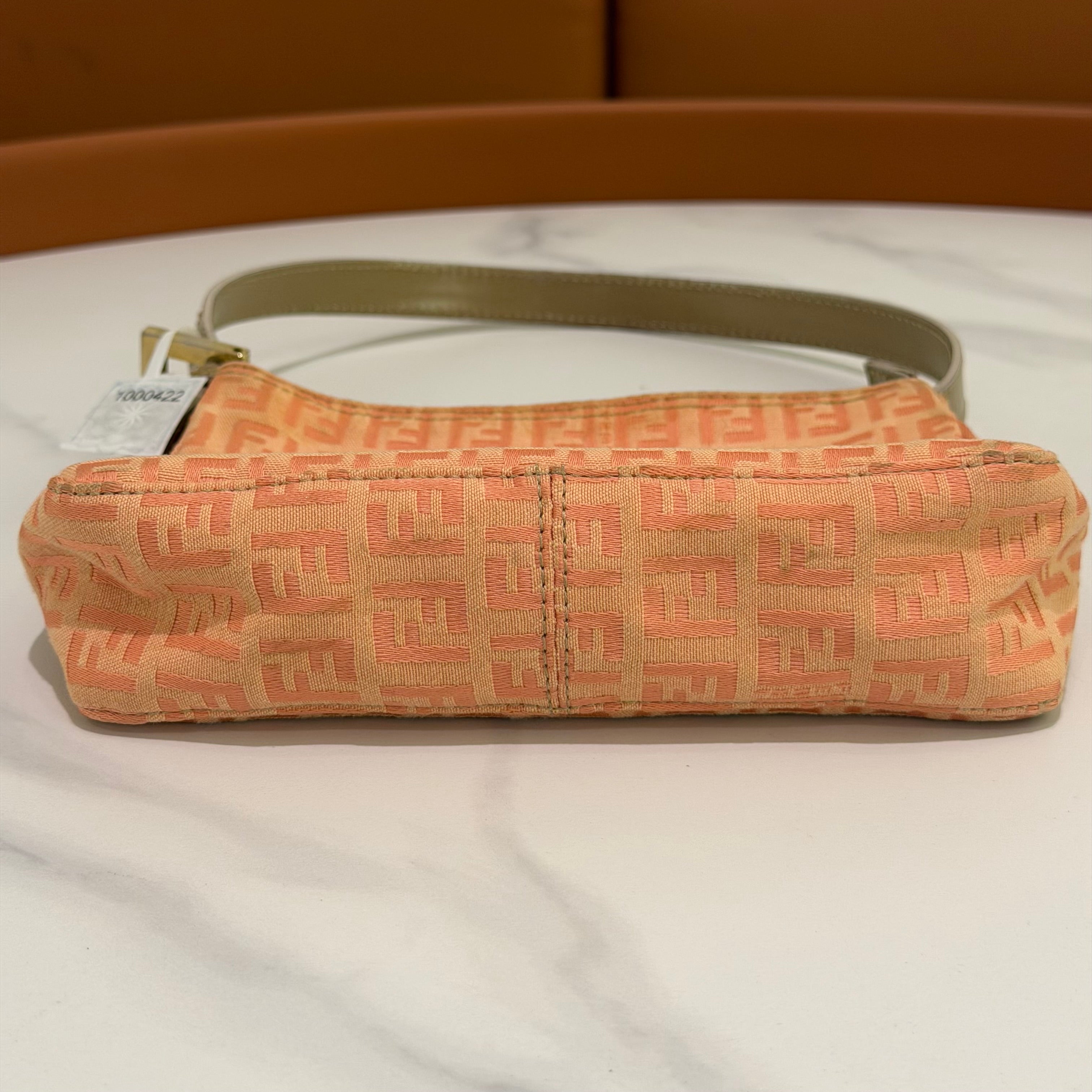 Fendi Vintage Monogram Shoulder Top Handle Bag Cream Orange