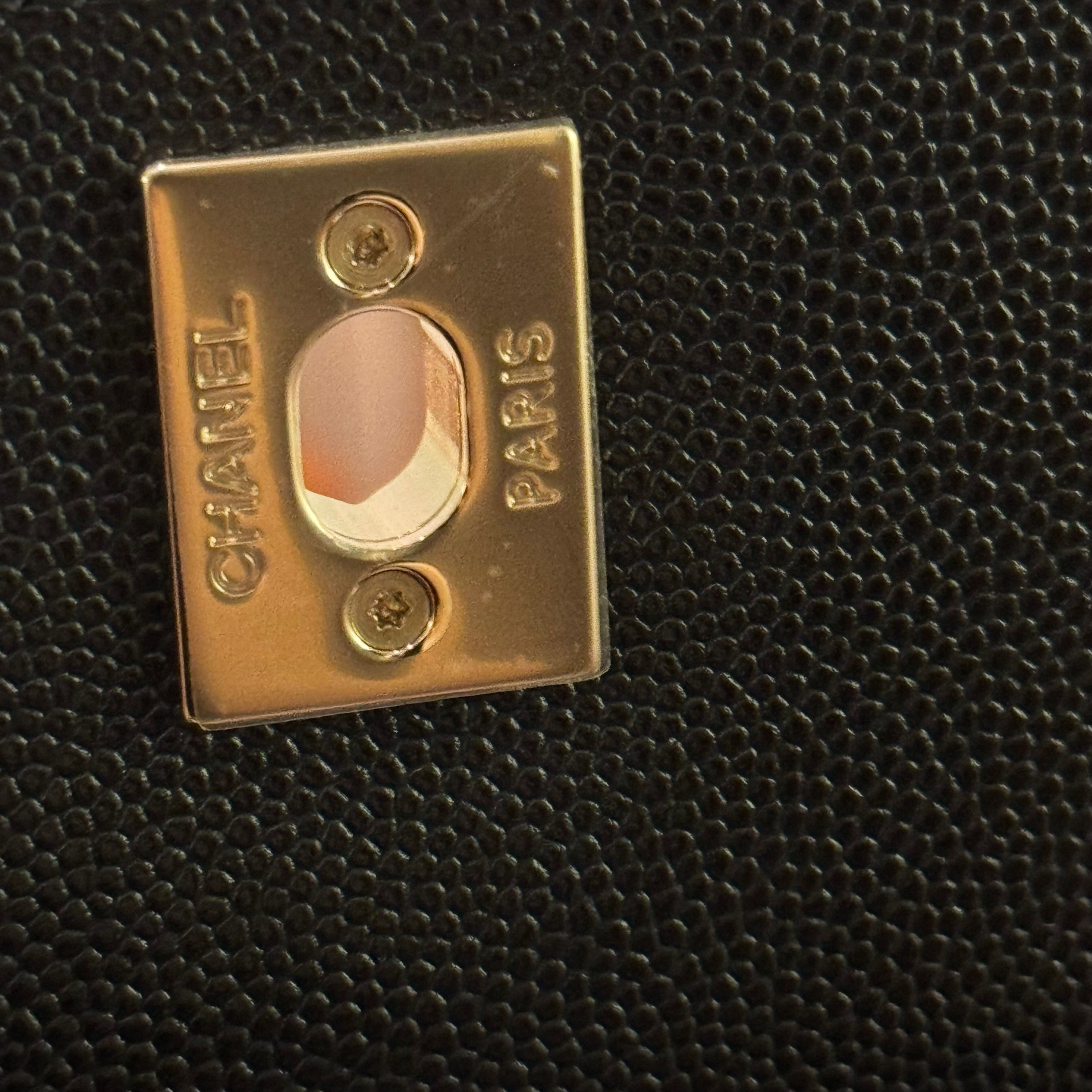 CHANEL FLAP BAG WITH TOP HANDLE CAVIAR LEATHER CHAIN BAG (FULL STICKERS, CHIP VERSION)