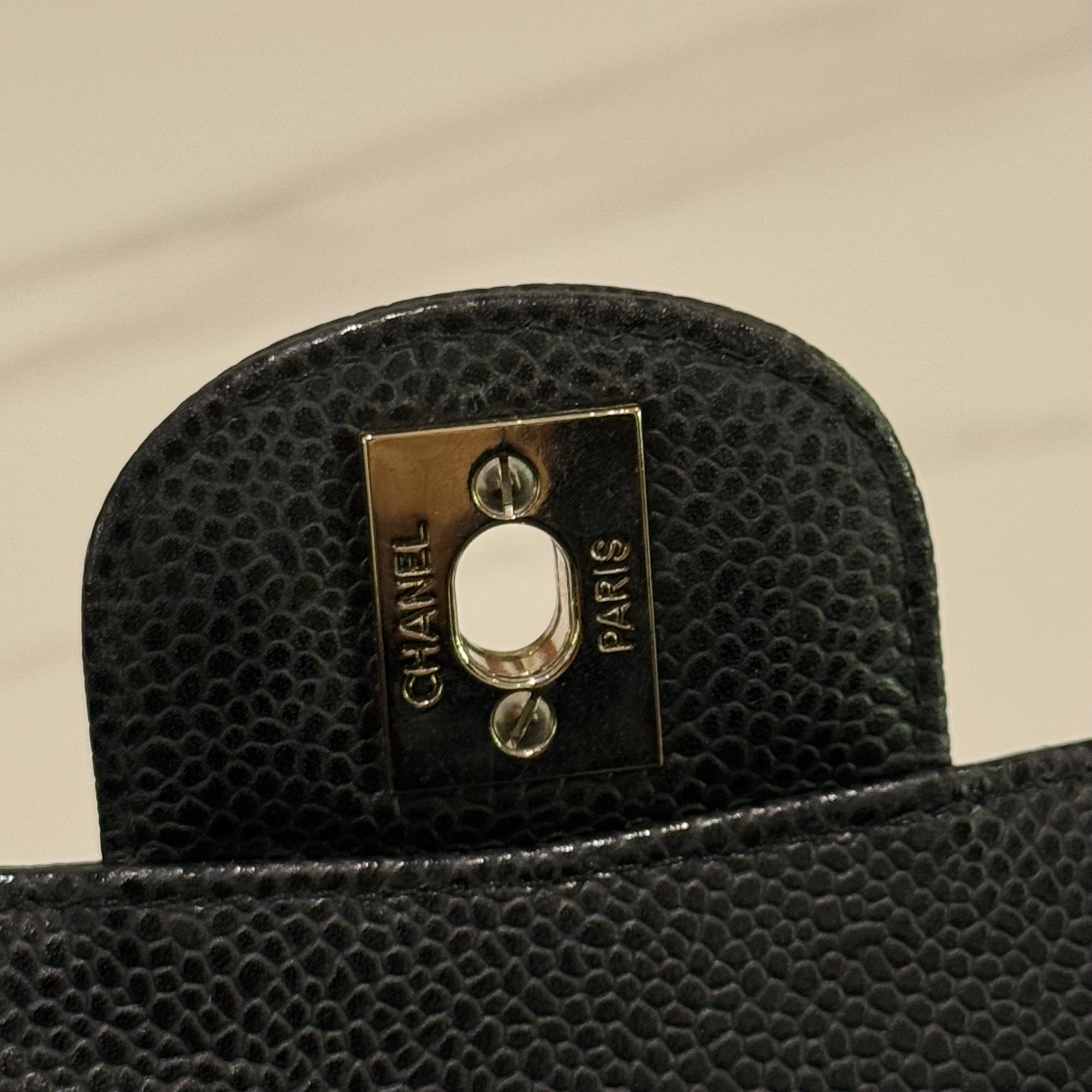CHANEL CF MEDIUM BLACK CAVIAR LEATHER WITH SILVER HARDWAR
