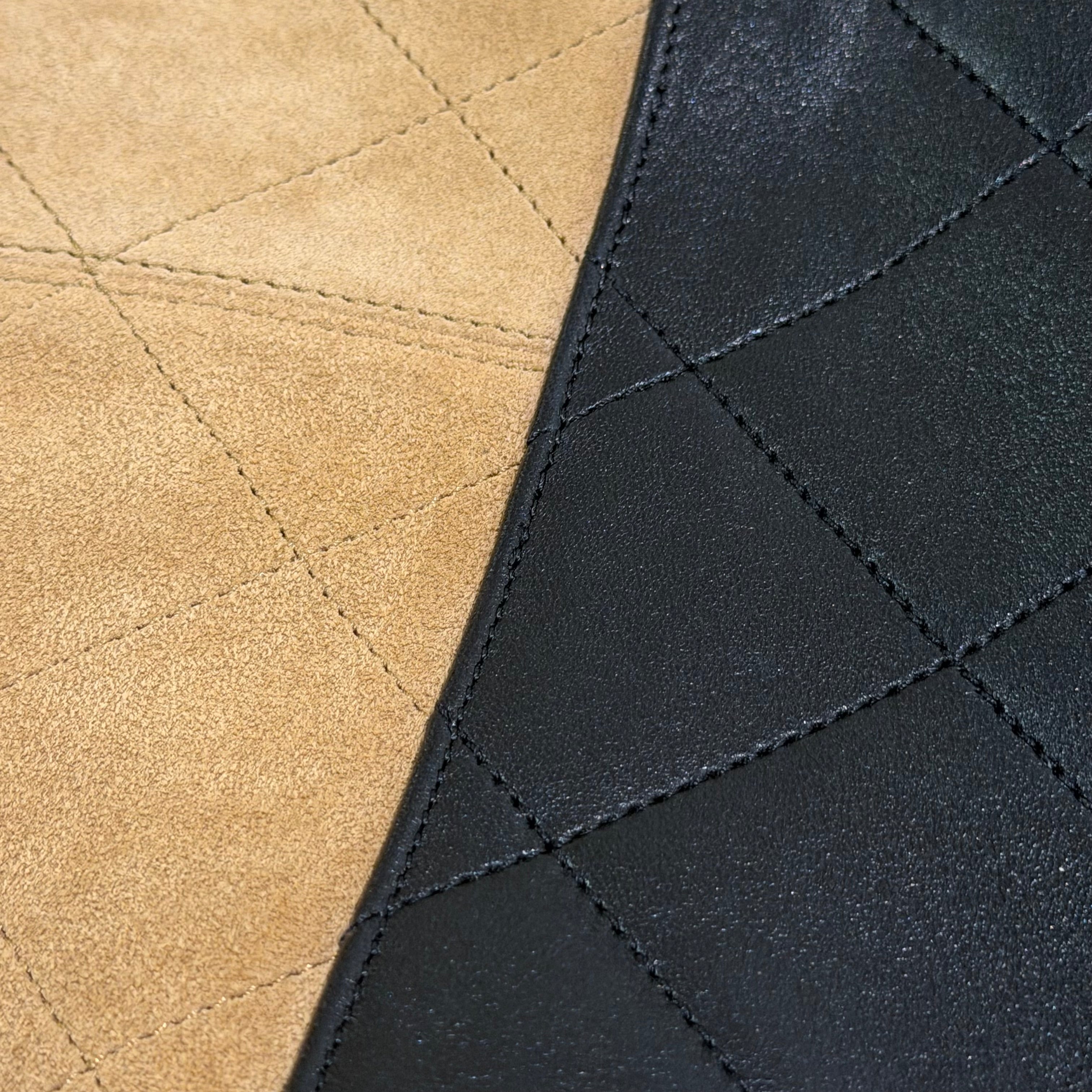 CHANEL 25A Hobo Suede & Black Vertical Quilted Handbag with Gold Chain