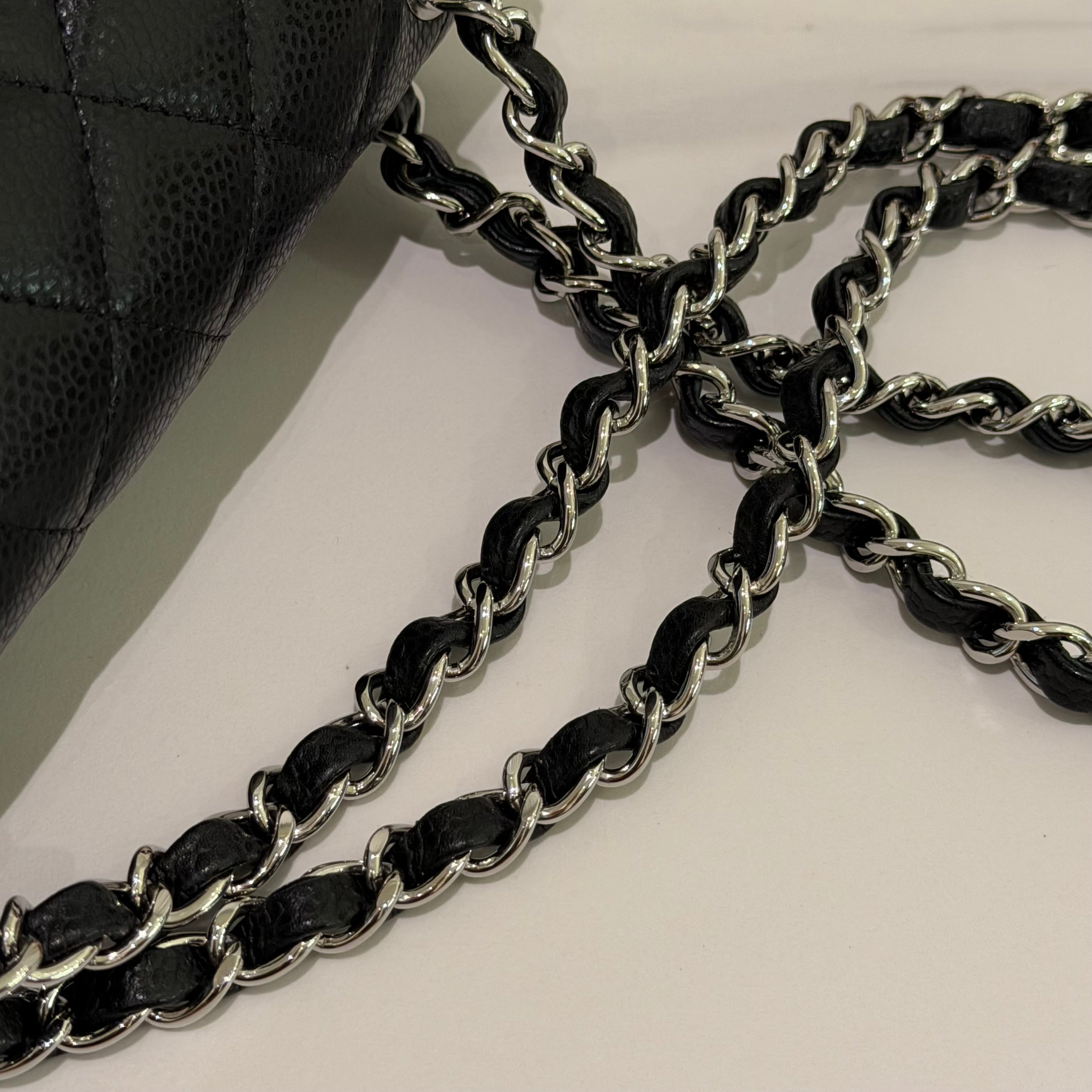 Chanel CF Small Black Silver Caviar Leather WOC Chip Version