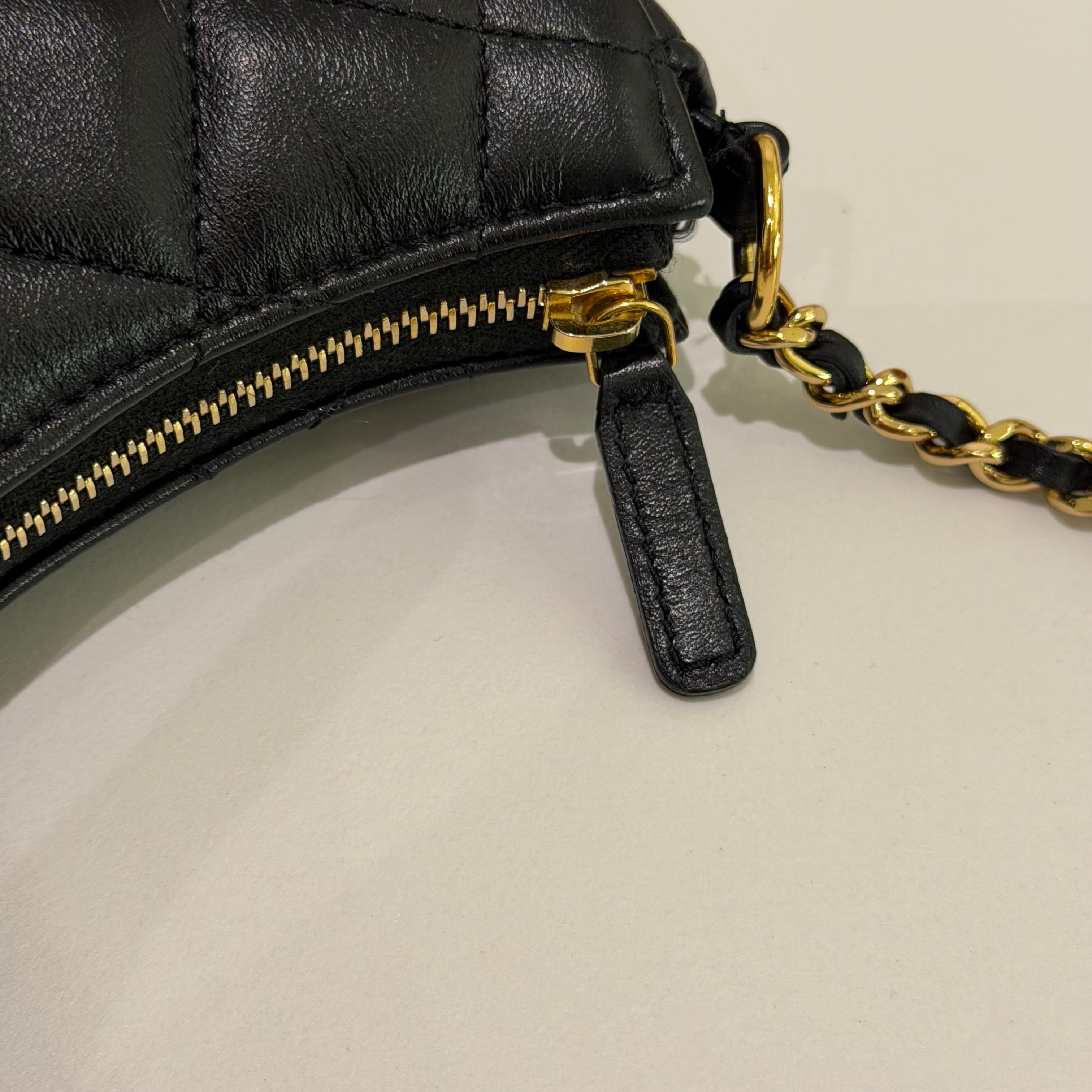 Chanel Hobo Black with Gold Heart Enamel Chain Shoulder Bag