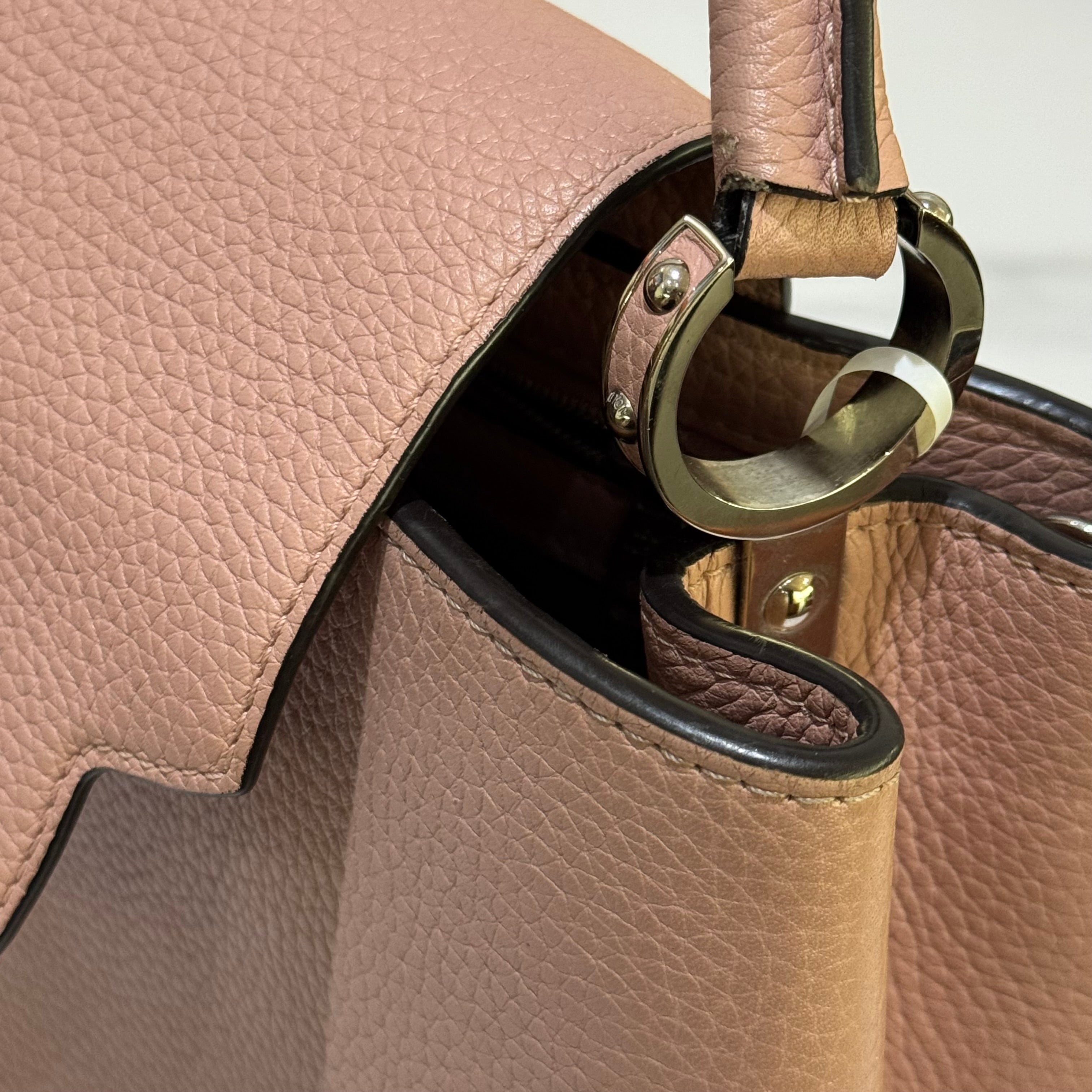 LOUIS VUITTON CAPUCINES MEDIUM PINK LEATHER WITH SILVER HANDLE HARDWARE