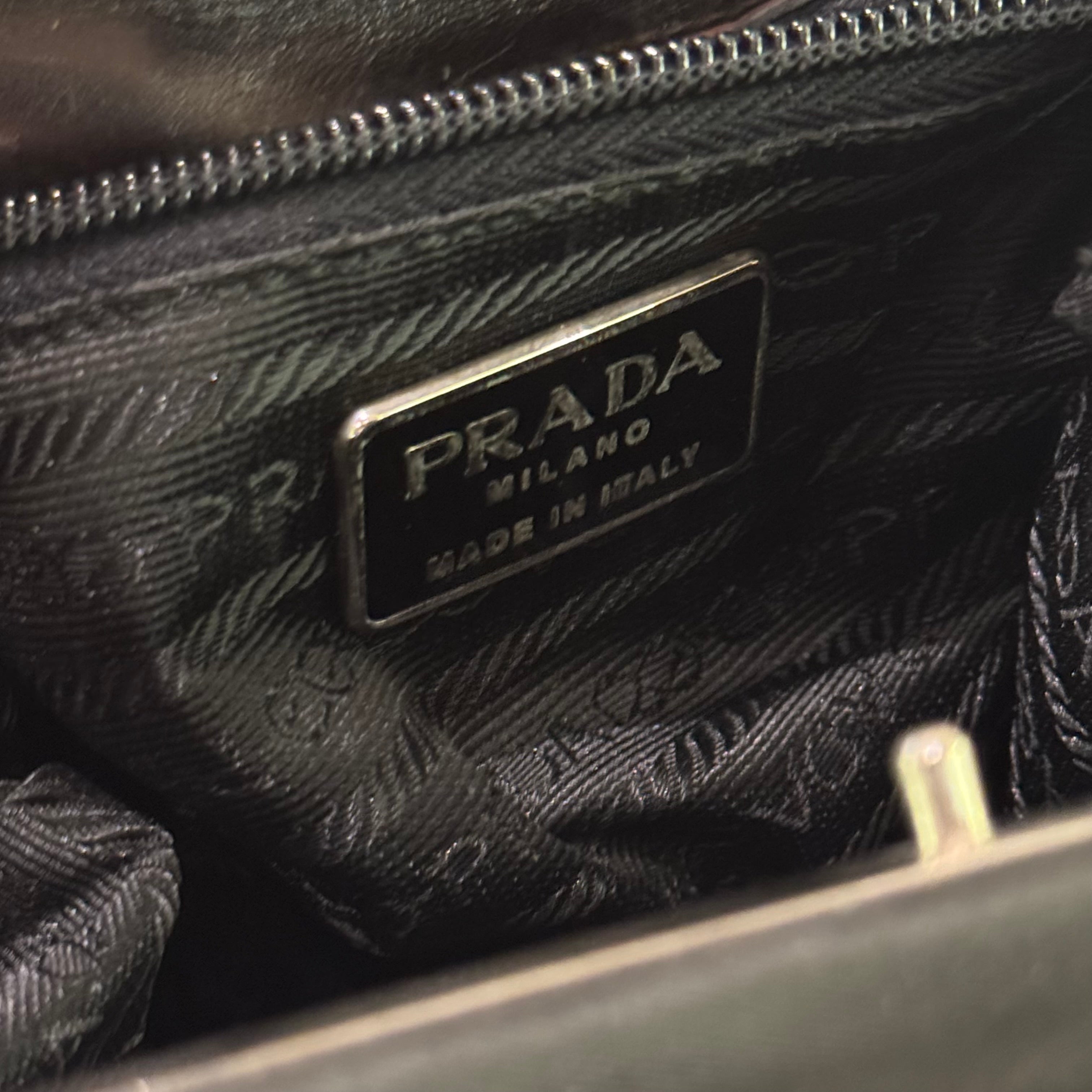 PRADA TOTE VINTAGE BLACK FABRIC WITH LEATHER TRIM HANDBAG