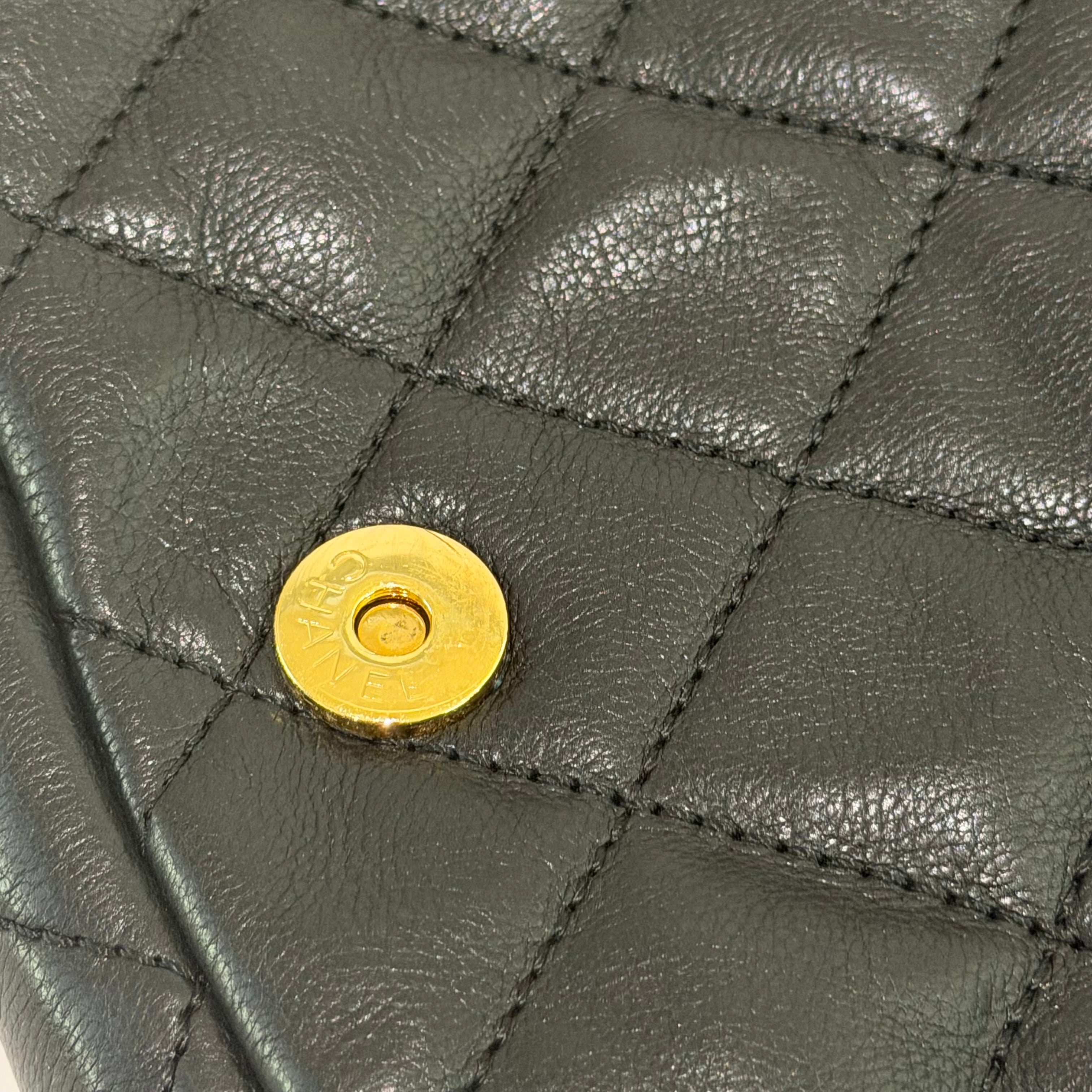 CHANEL CF Black Lambskin Shoulder Bag with Gold Trim