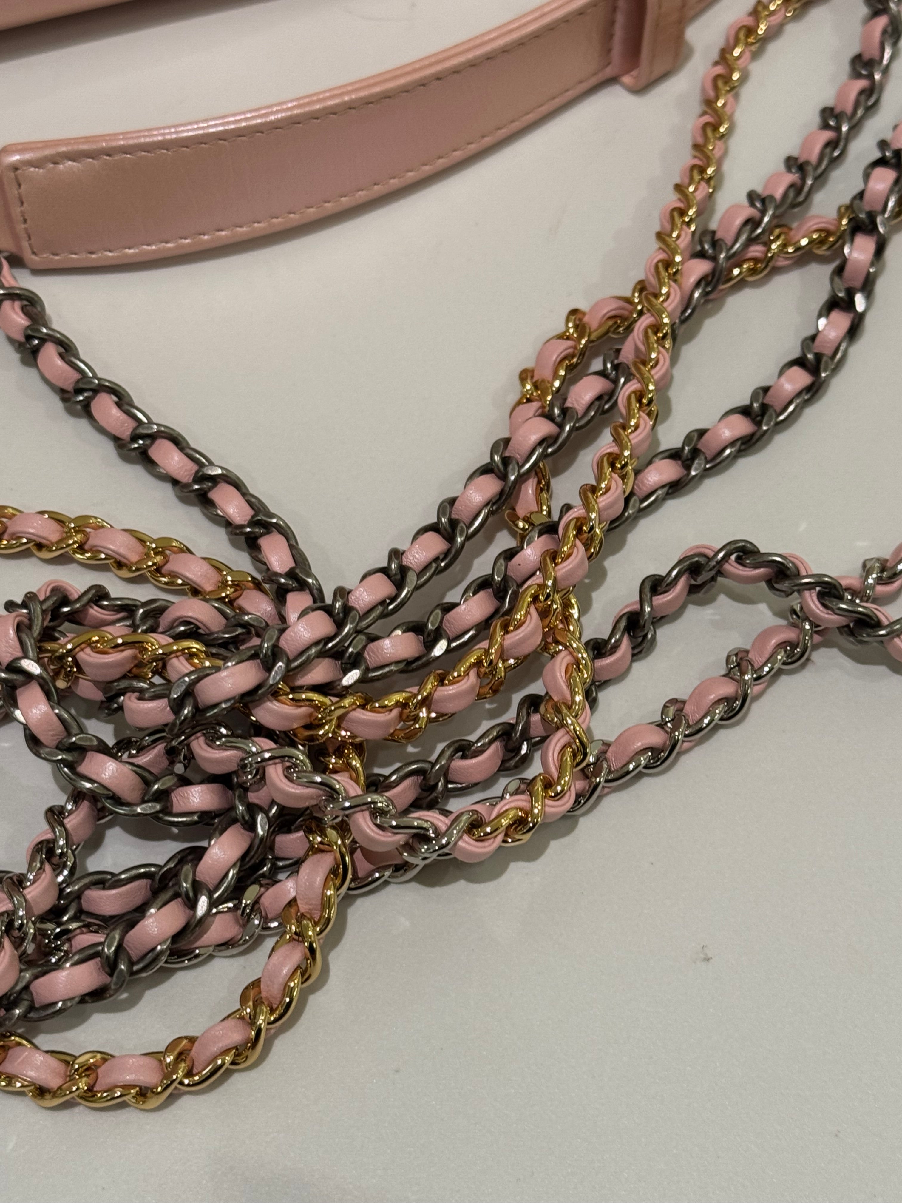 CHANEL GABRIELLE HOBO BAG PEARLESCENT SAKURA PINK WITH GOLD HARDWARE