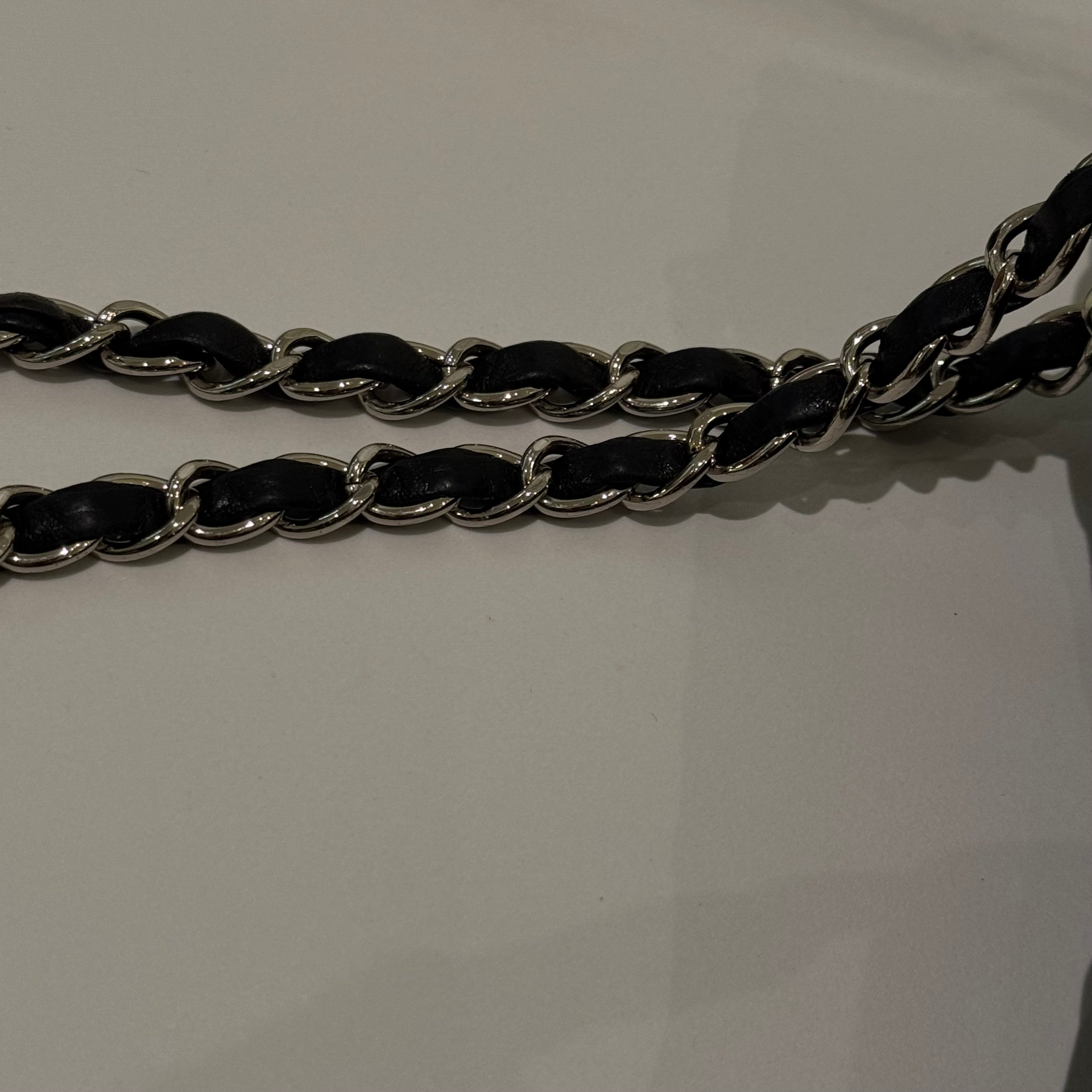 CHANEL SHOULDER BAG BLACK LAMBSKIN WITH SILVER HARDWARE STRUCTURED BASE