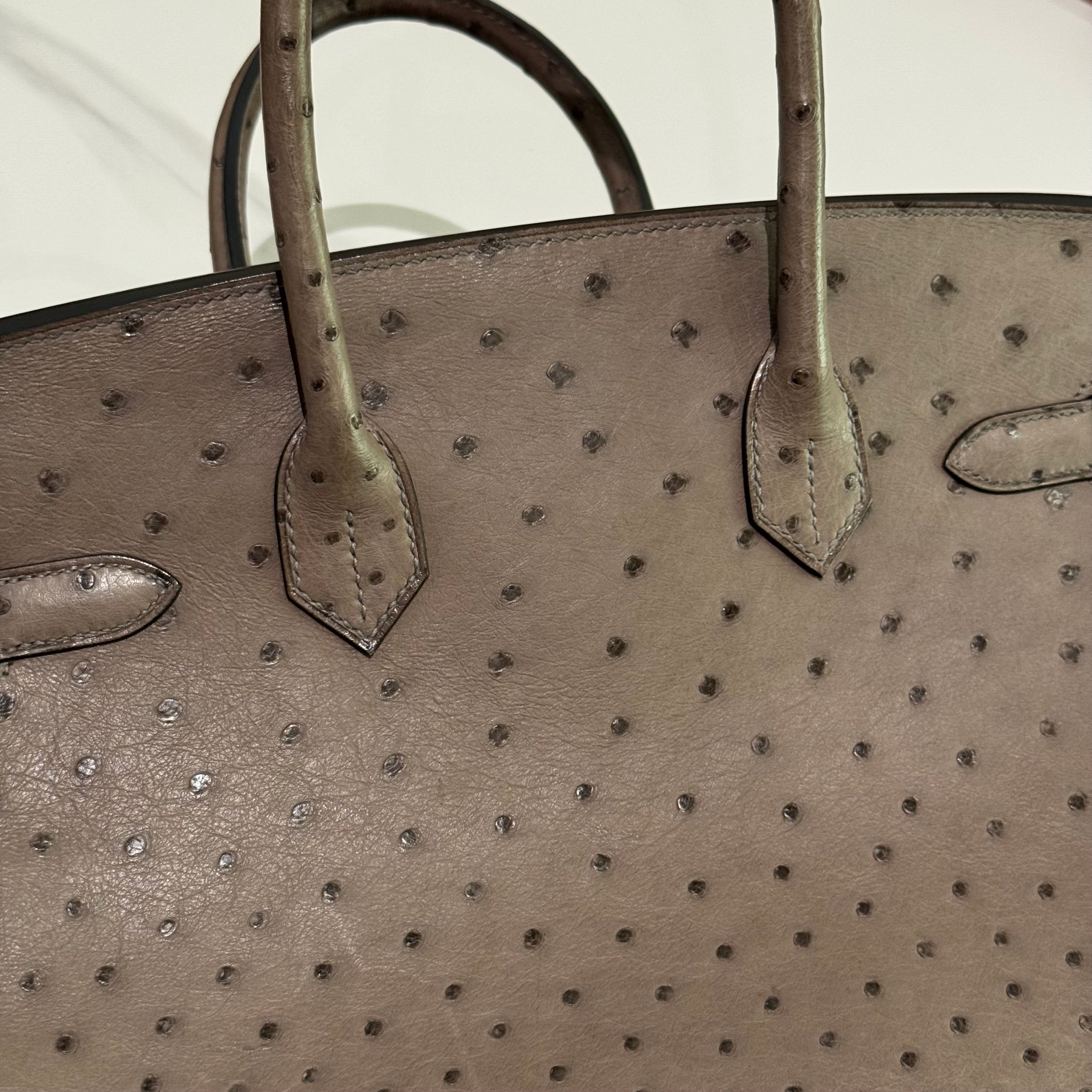 HERMÈS BIRKIN 30 OSTRICH LEATHER MOUSE GREY SILVER HARDWARE O STAMP
