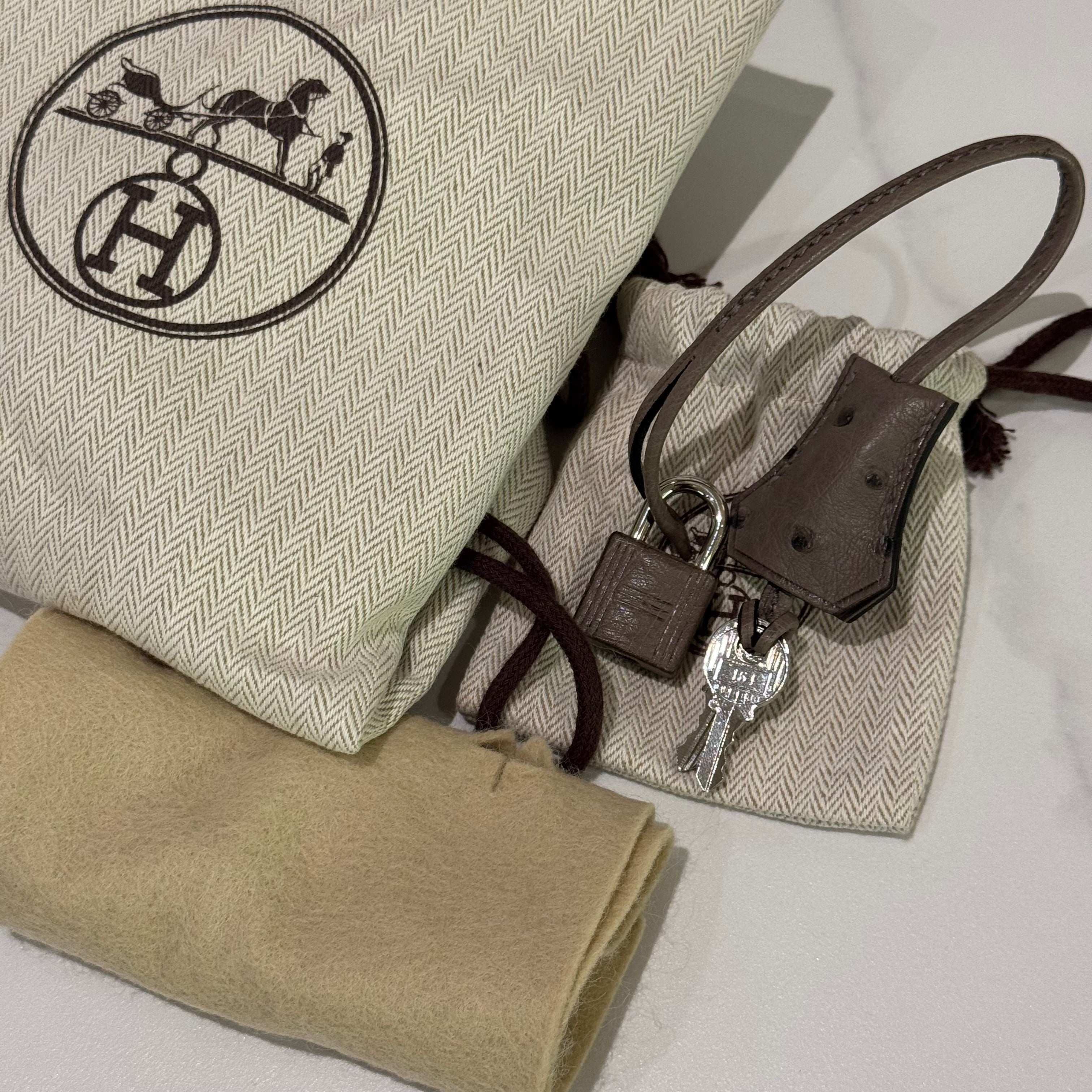HERMÈS BIRKIN 30 OSTRICH LEATHER MOUSE GREY SILVER HARDWARE O STAMP