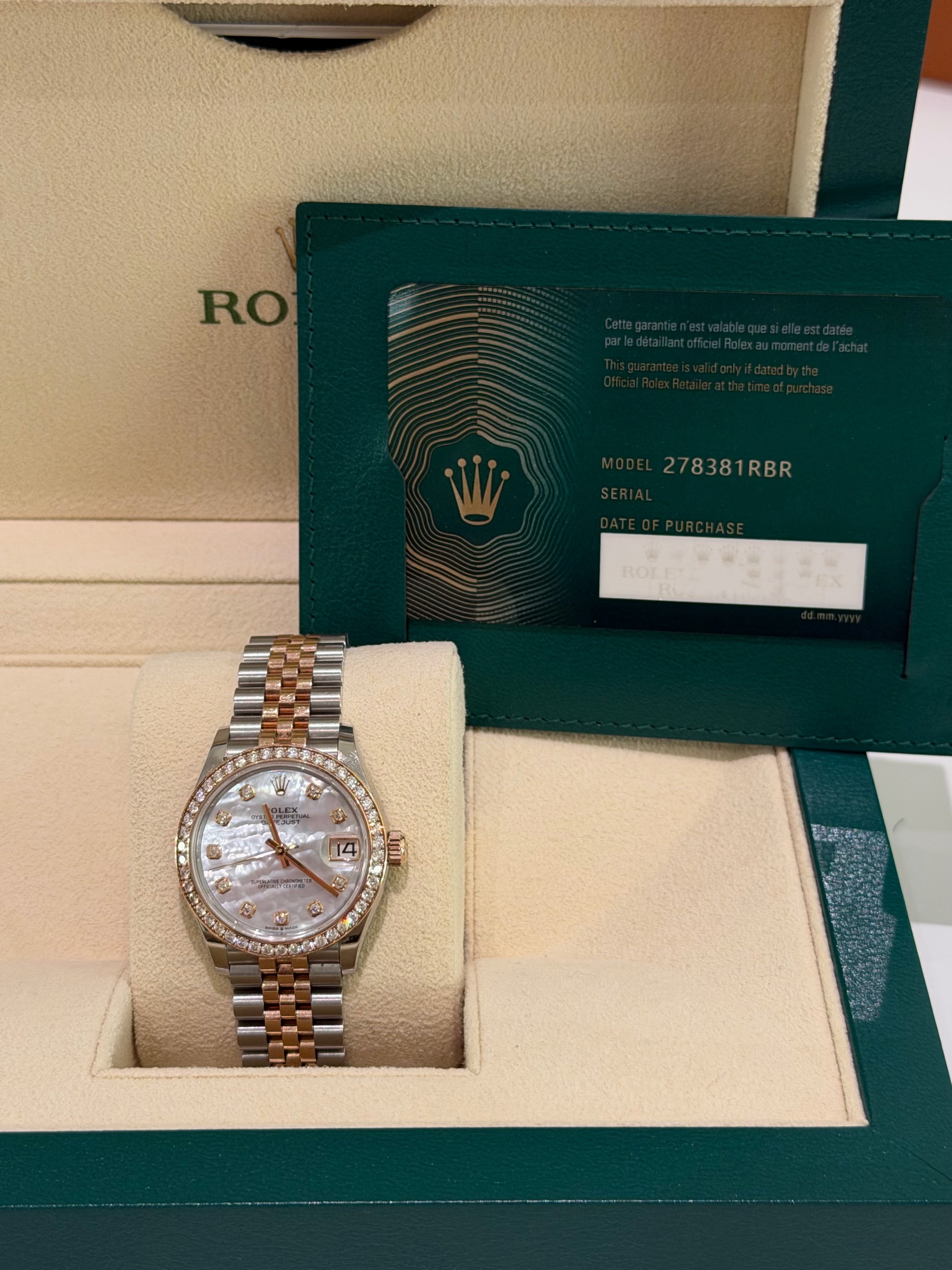 Rolex Datejust Lady 278381RBR Mother-of-Pearl Dial with Diamond Bezel & Diamond Hour Markers
