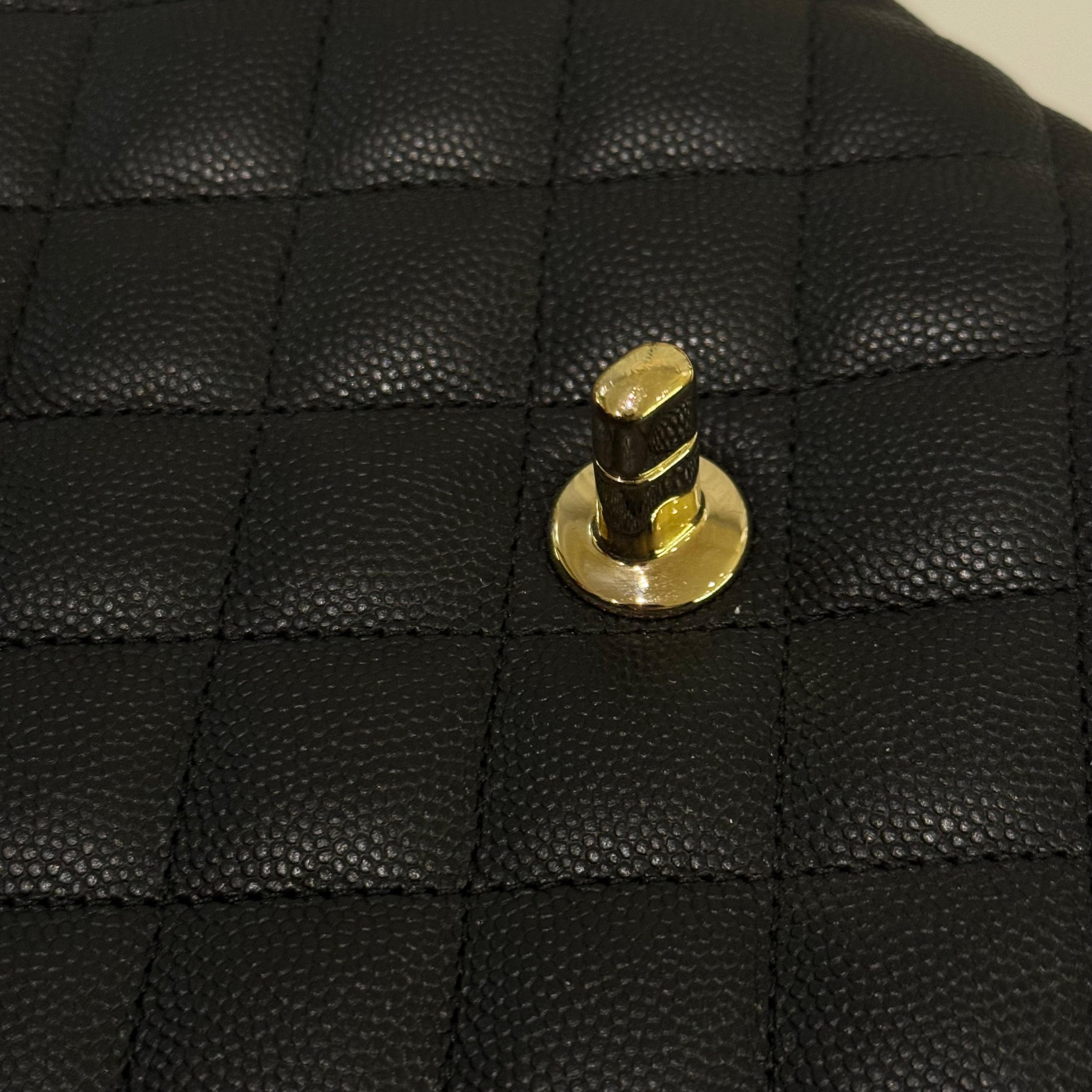 CHANEL CF BLACK CAVIAR LEATHER CLUTCH EVENING BAG WITH GOLD HARDWARE