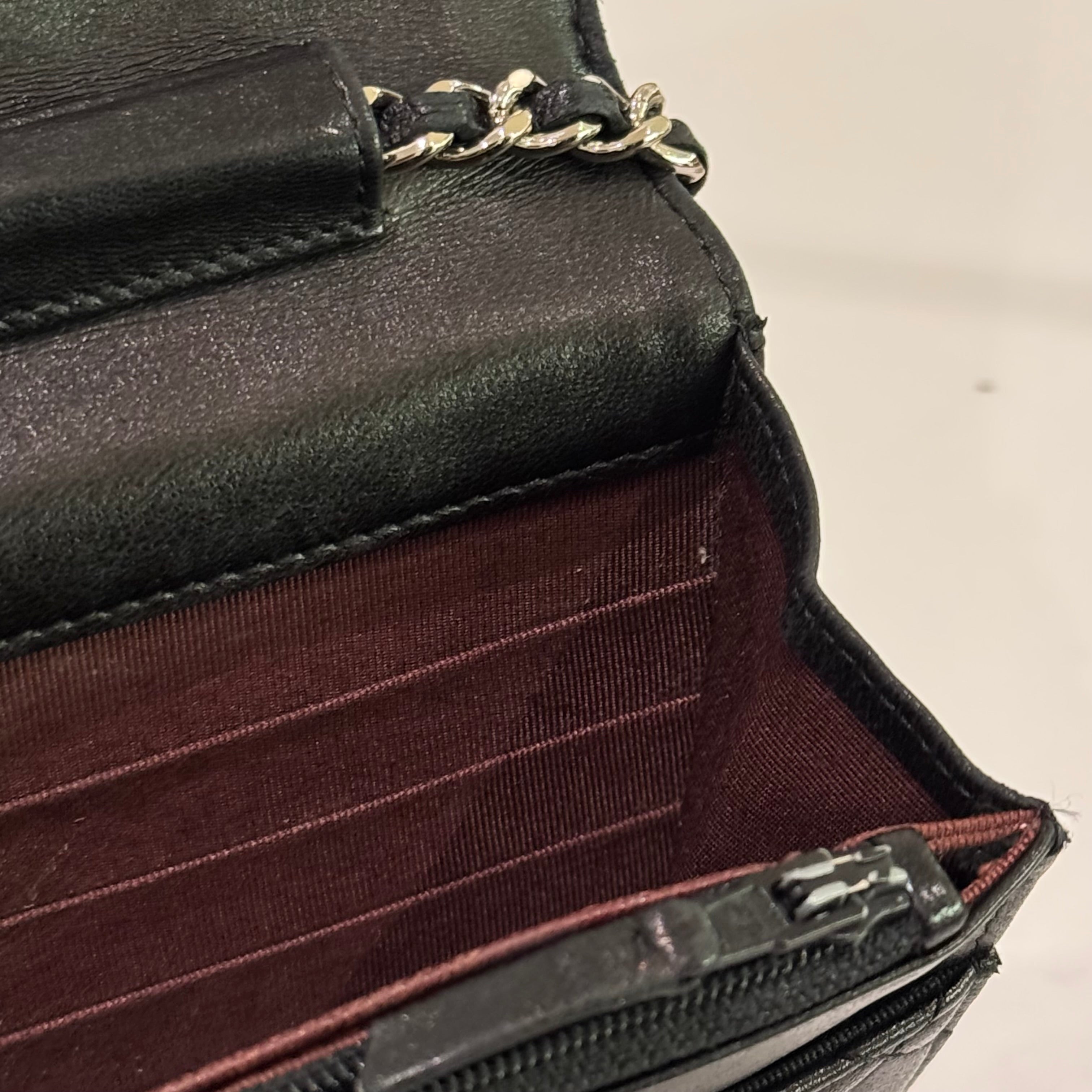 CHANEL CLASSIC WALLET ON CHAIN GRAINED CALFSKIN BLACK