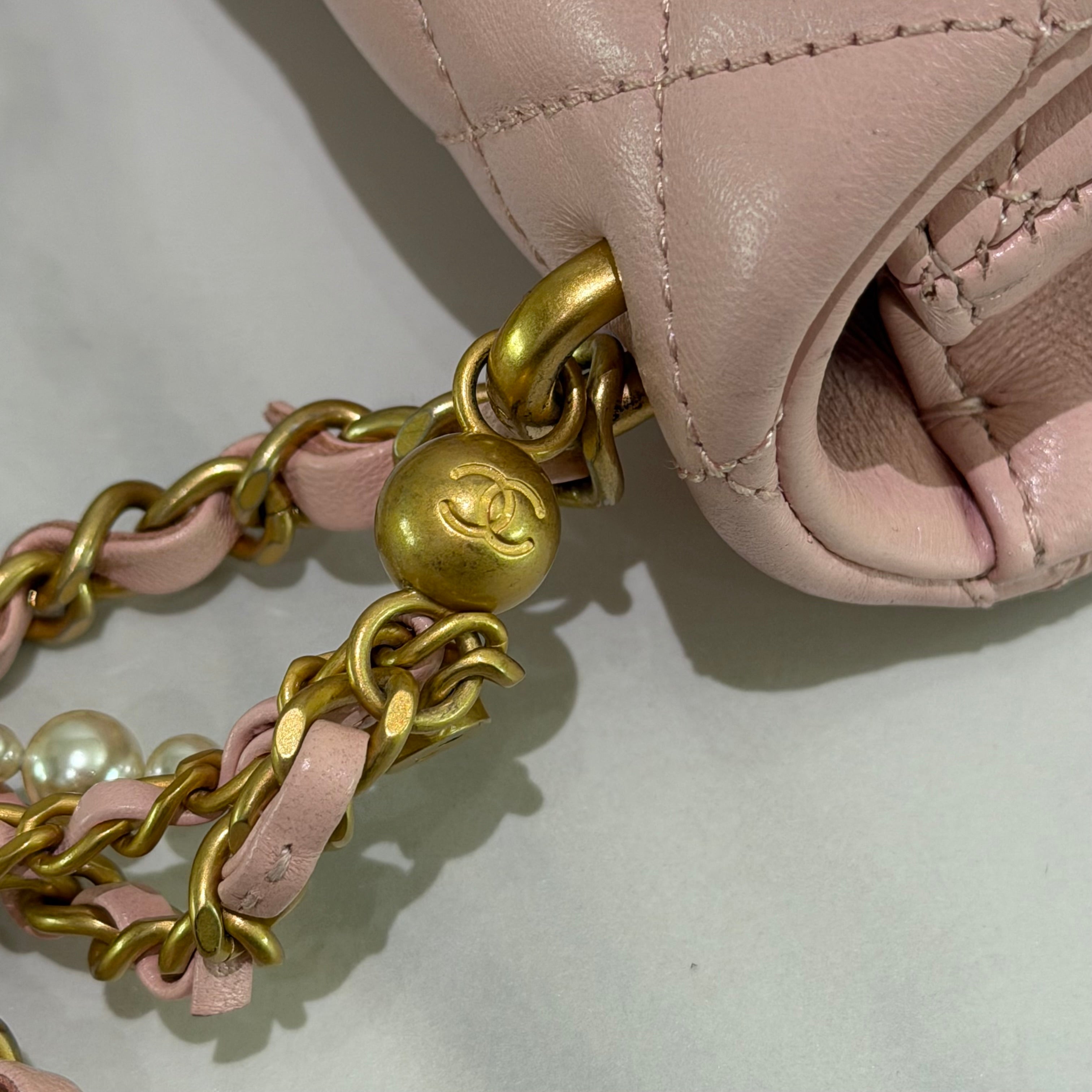 Chanel CF Mini Pink Lambskin Pearl Chain Bag