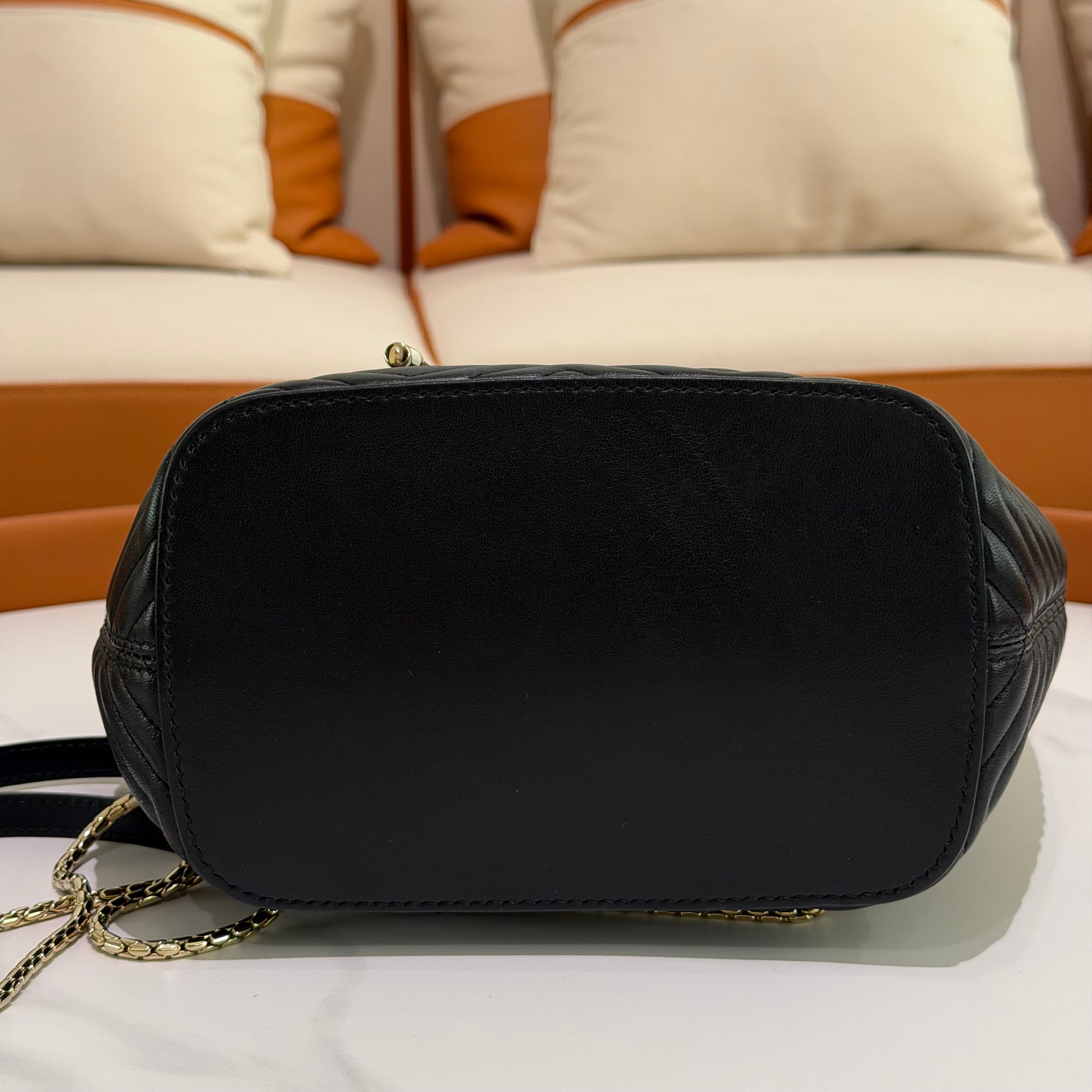 Bvlgari Serpenti Forever Black V-Quilted Enamel Snakehead Backpack | BVLGARI