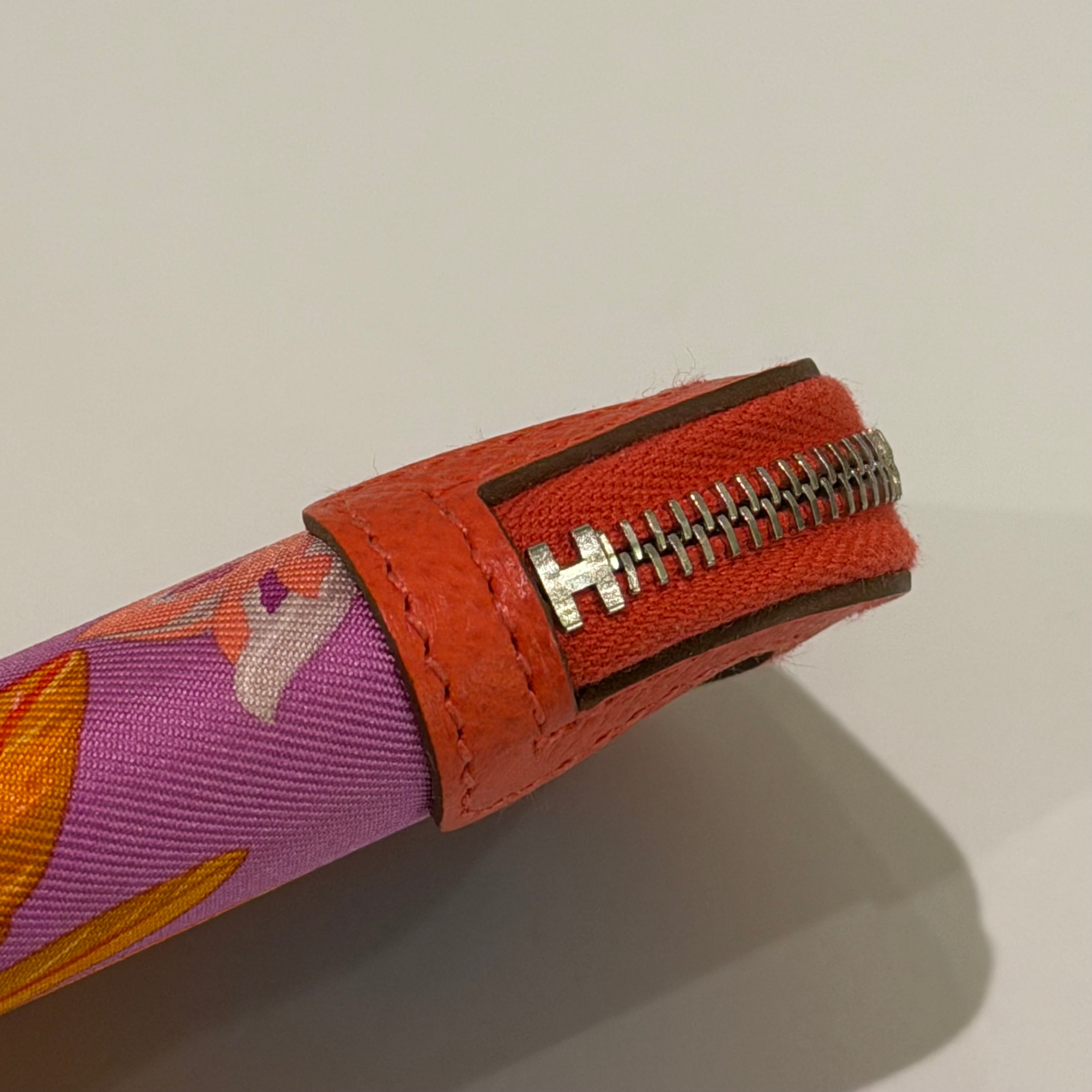 Hermes Orange Printed Silk Coin Purse (Stamp T)