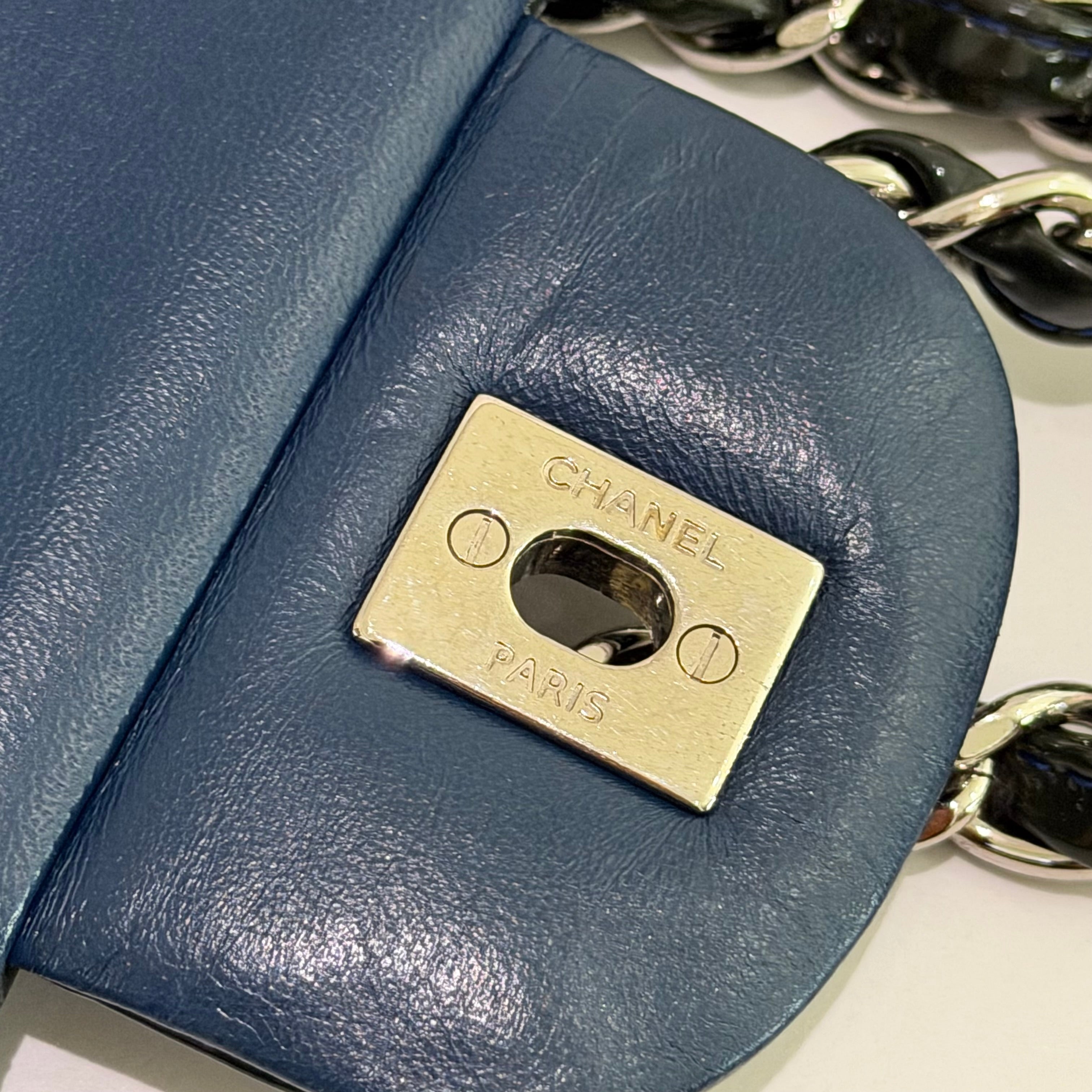 CHANEL Jumbo CF Green Patent Leather with Silver Hardware