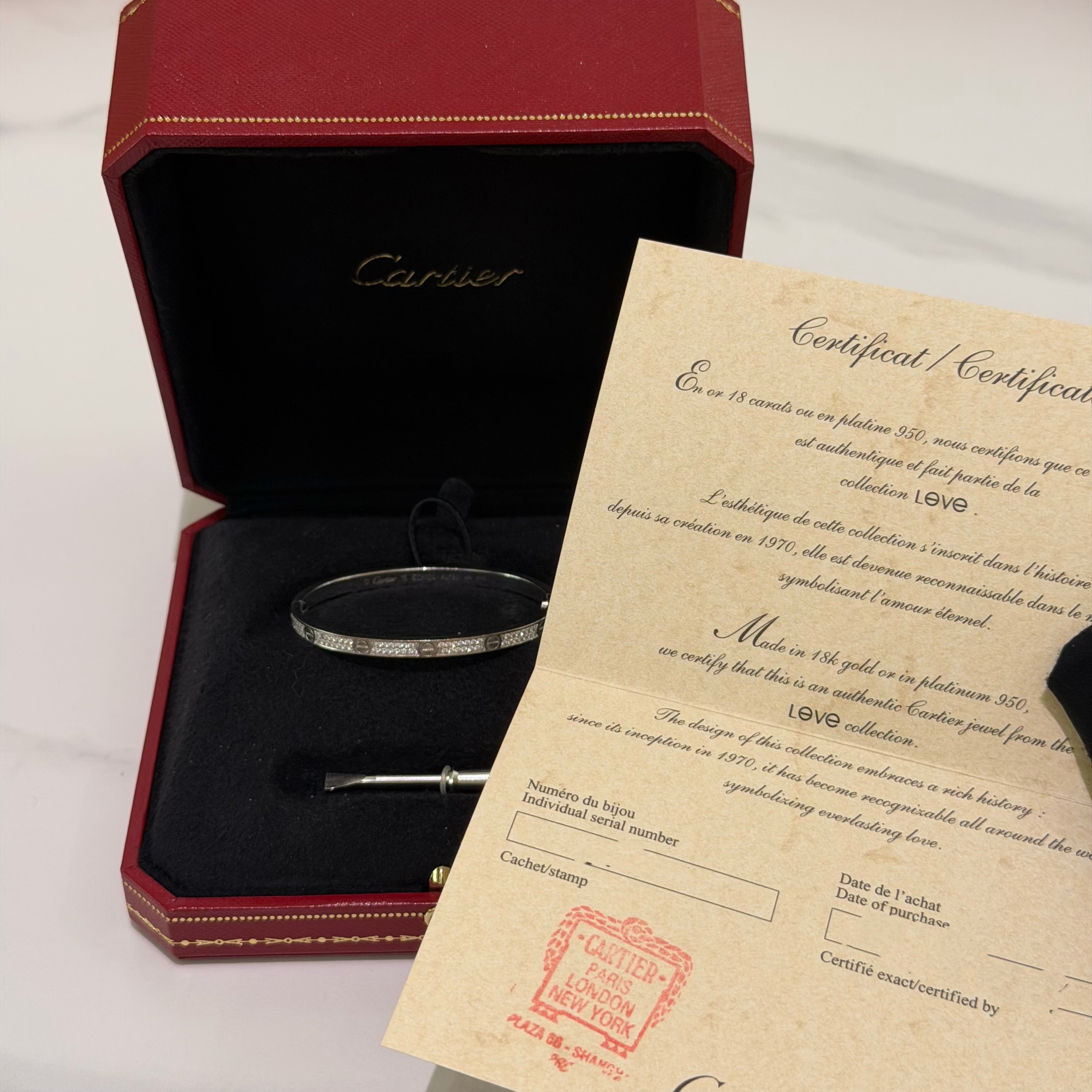 Cartier LOVE Bracelet Small Model Fully Paved Diamonds 18K White Gold