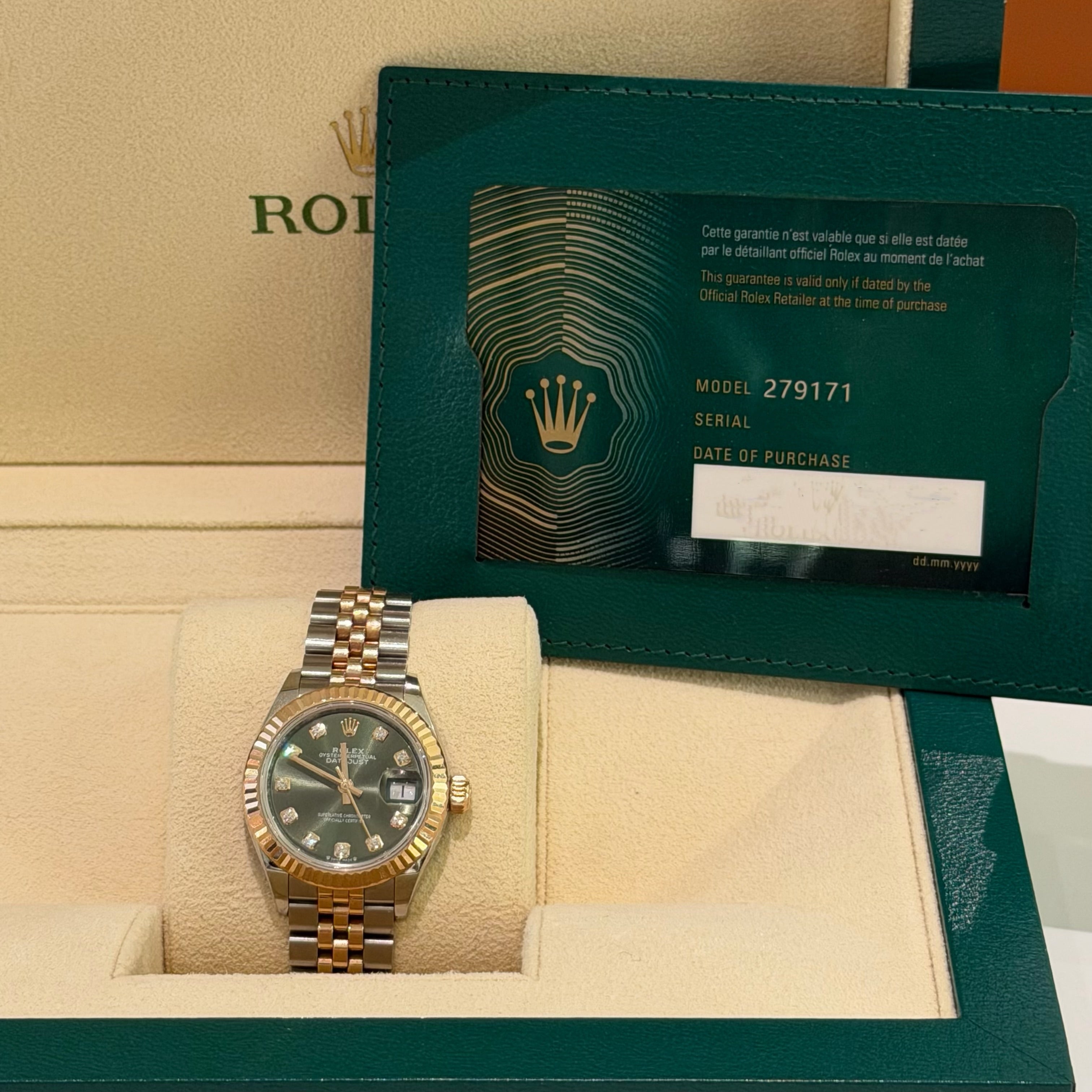 Rolex Lady-Datejust M279171 Olive Green Dial Steel & Yellow Gold Fluted Bezel