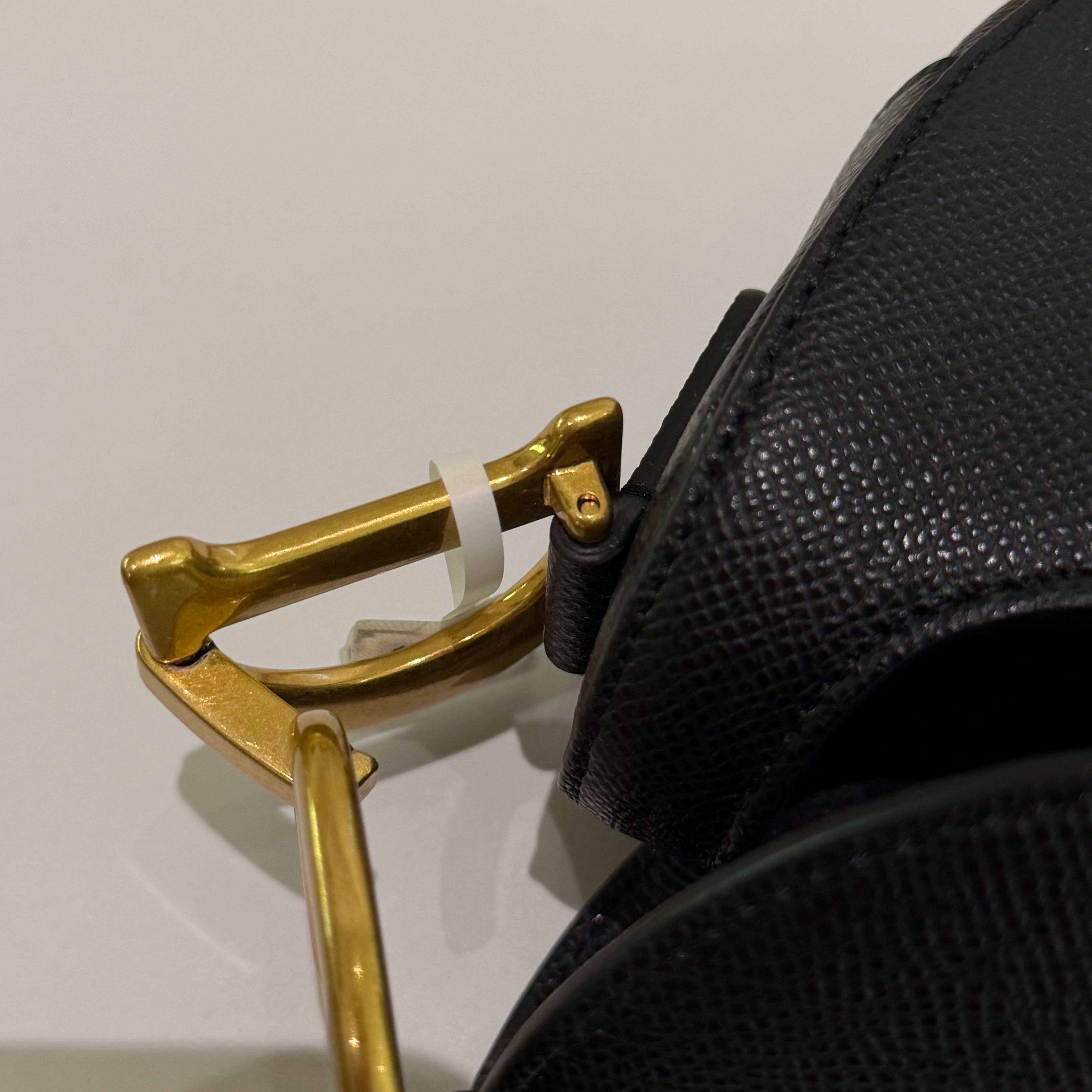 Dior Saddle Medium Black Grained Leather with Gold Hardware Top Handle & Shoulder Bag