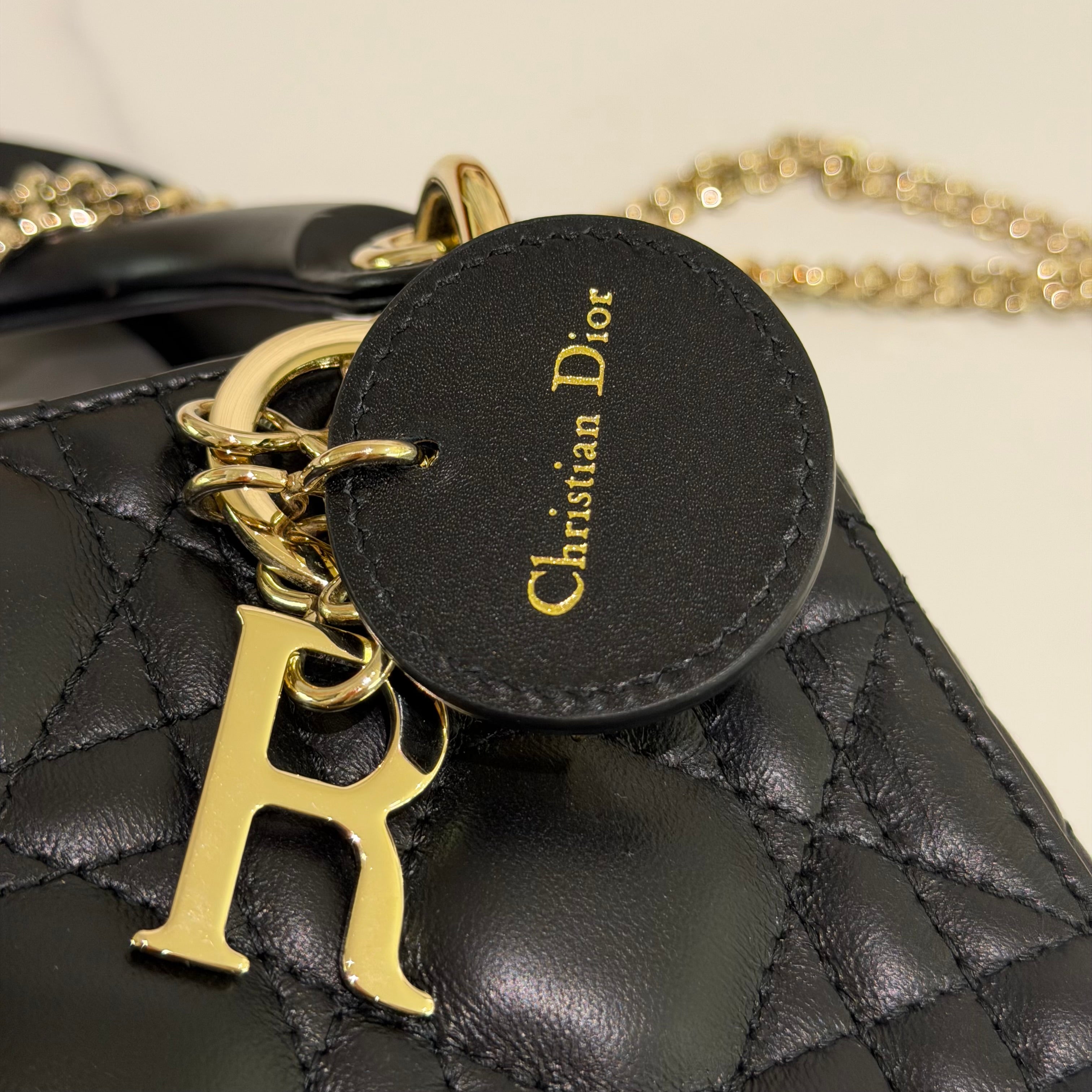 Dior Lady Dior Black Lambskin Medium Bag with Gold Hardware
