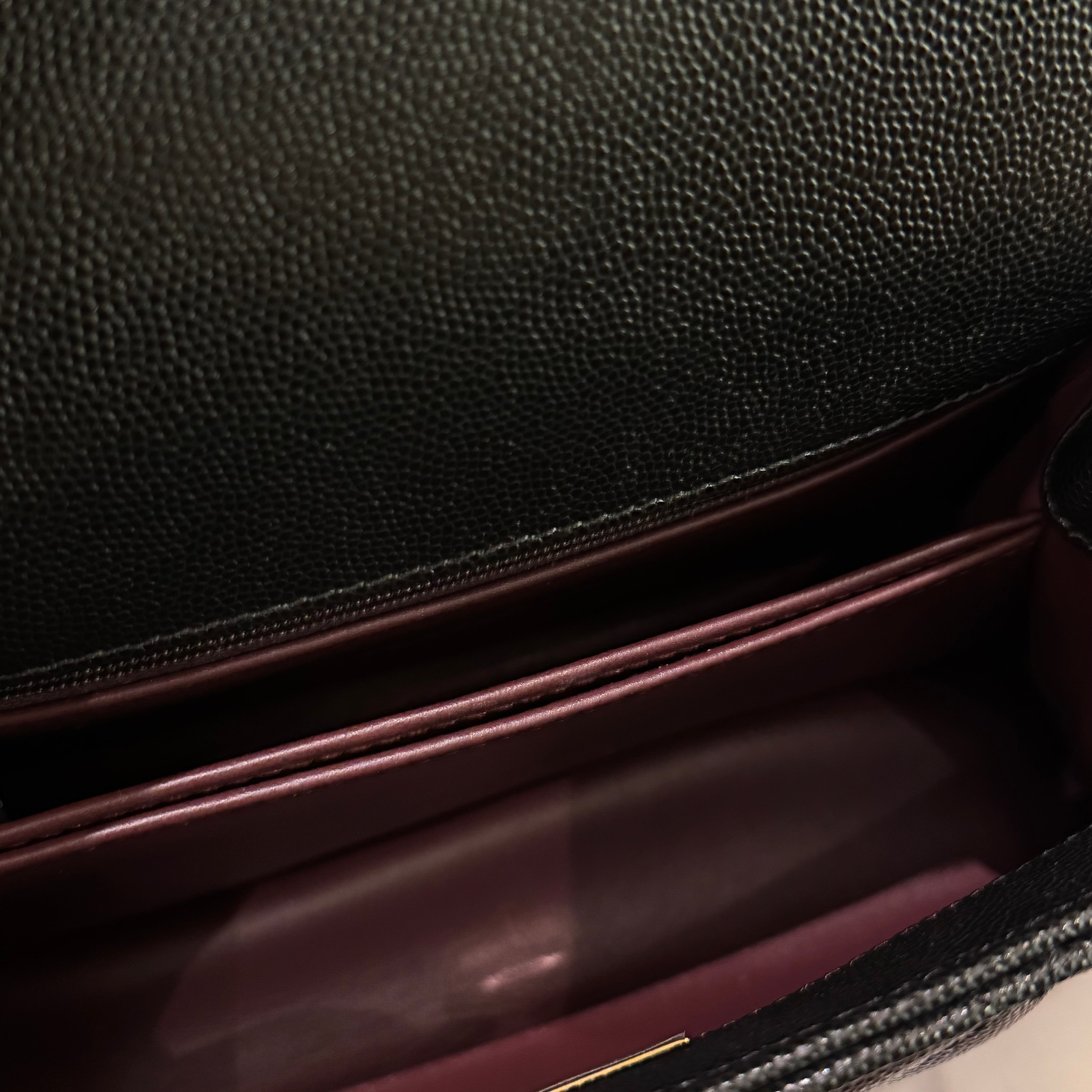 CHANEL FLAP BAG WITH TOP HANDLE CAVIAR LEATHER CHAIN BAG (FULL STICKERS, CHIP VERSION)