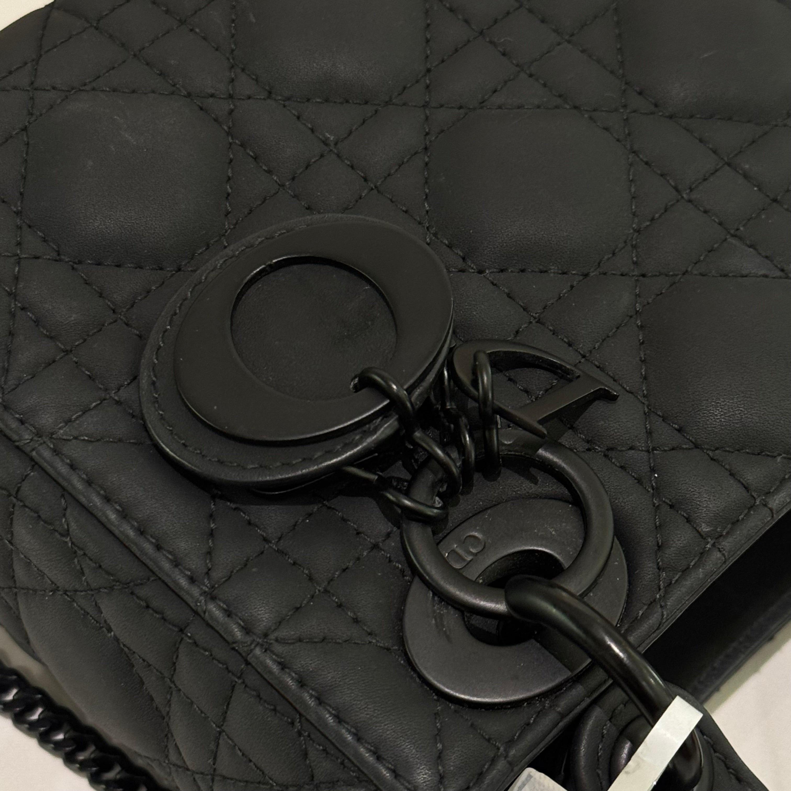 DIOR LADY SOBLACK MATTE BLACK 3-GUSSET BAG