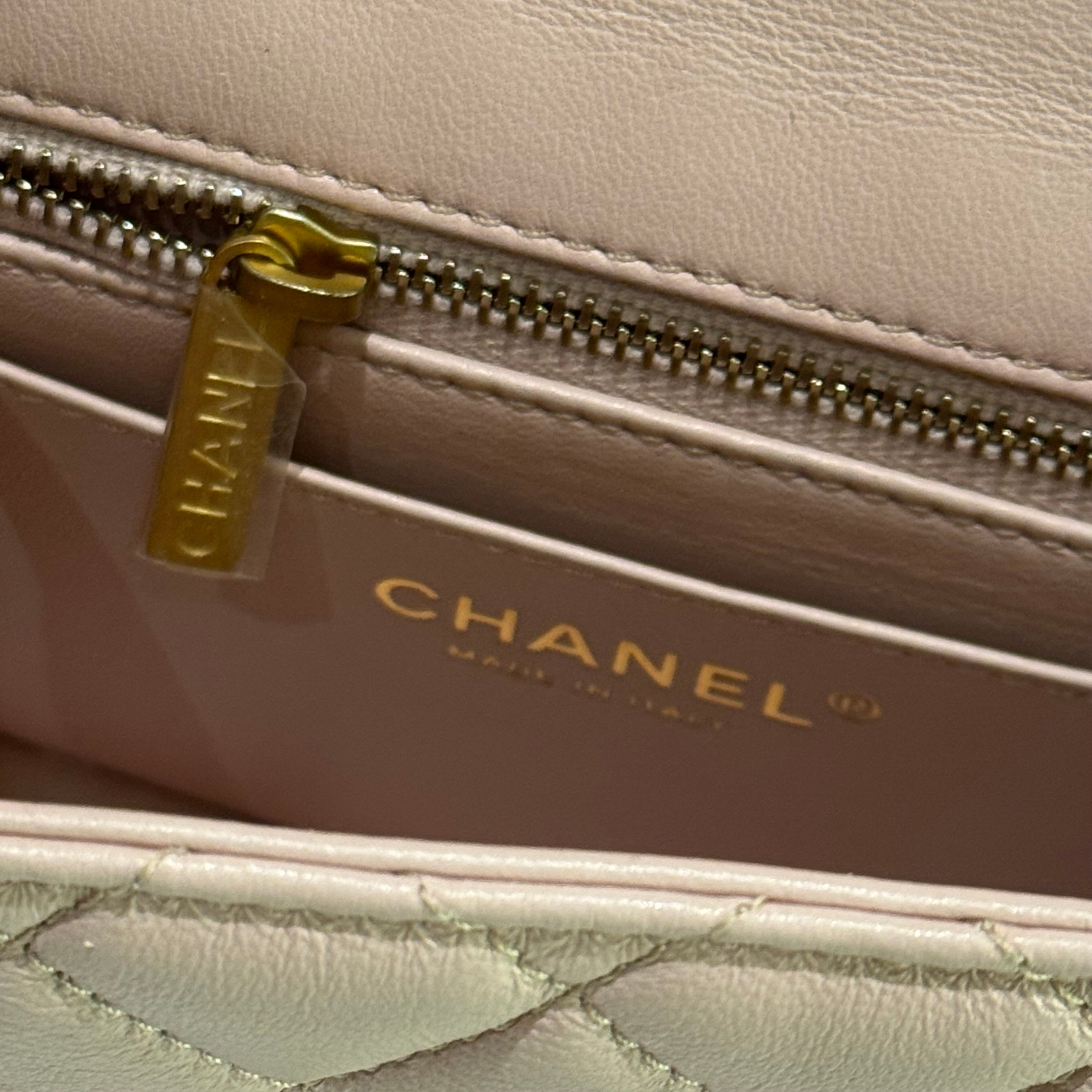 CHANEL CF MINI LAMBSKIN CAMELLIA GOLD BALL RECTANGULAR FLAP (MICROCHIP)