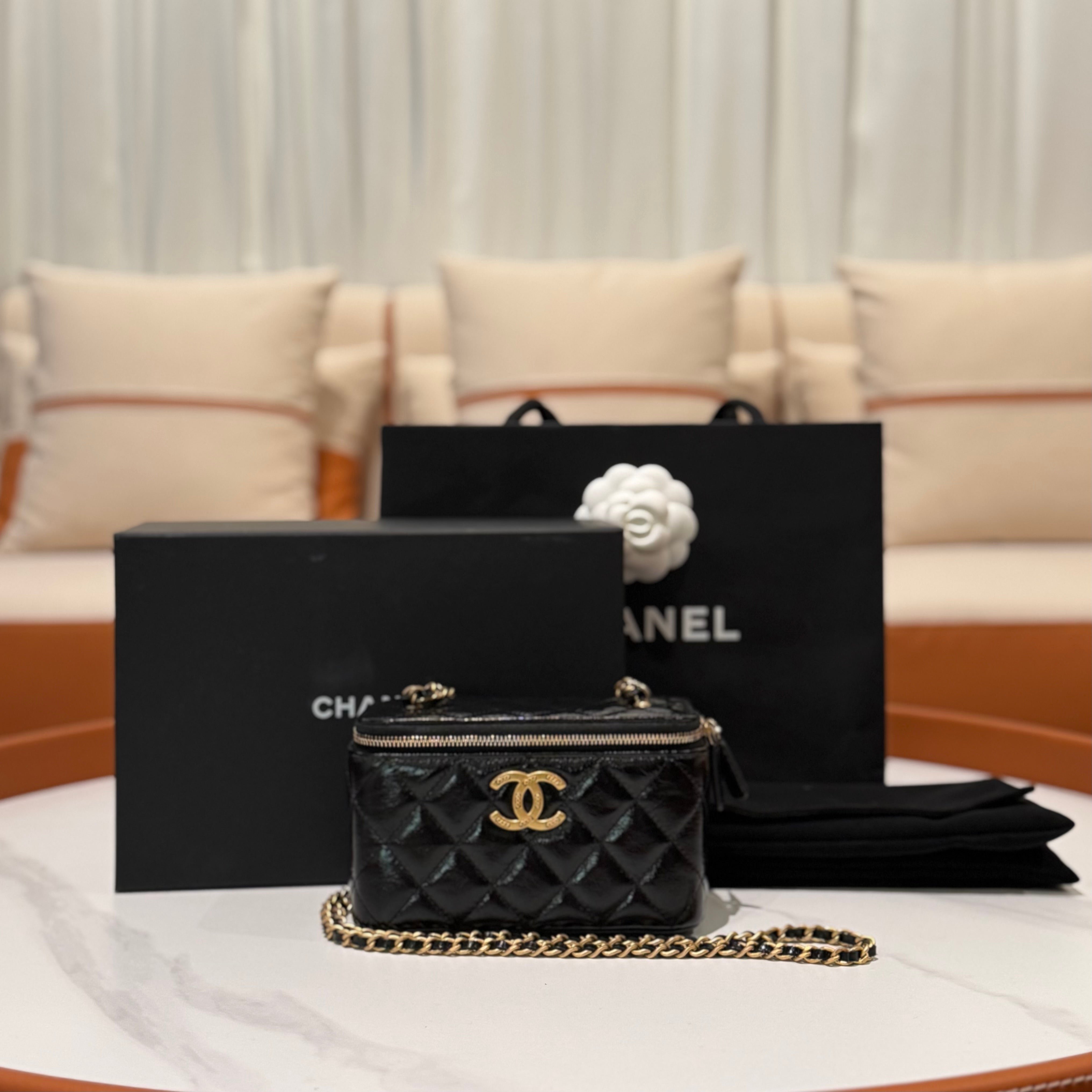 CHANEL Timeless Classic Long Vanity Case in Glazed Calfskin