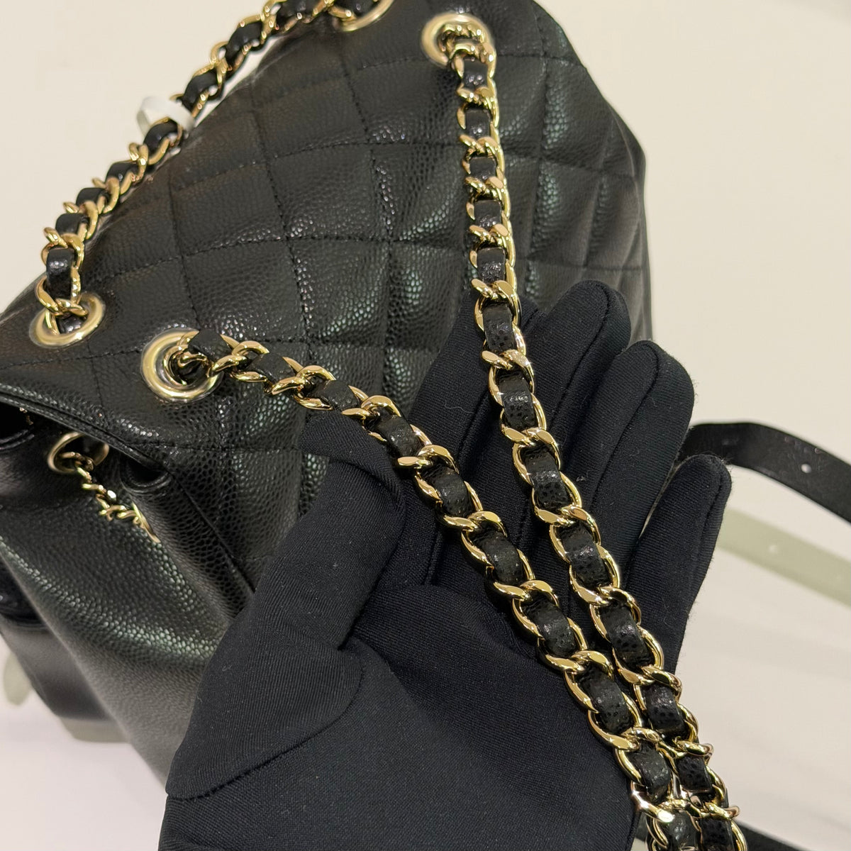 Chanel Duma Medium Backpack Black Caviar Leather with Silver Hardware (Chip Model)