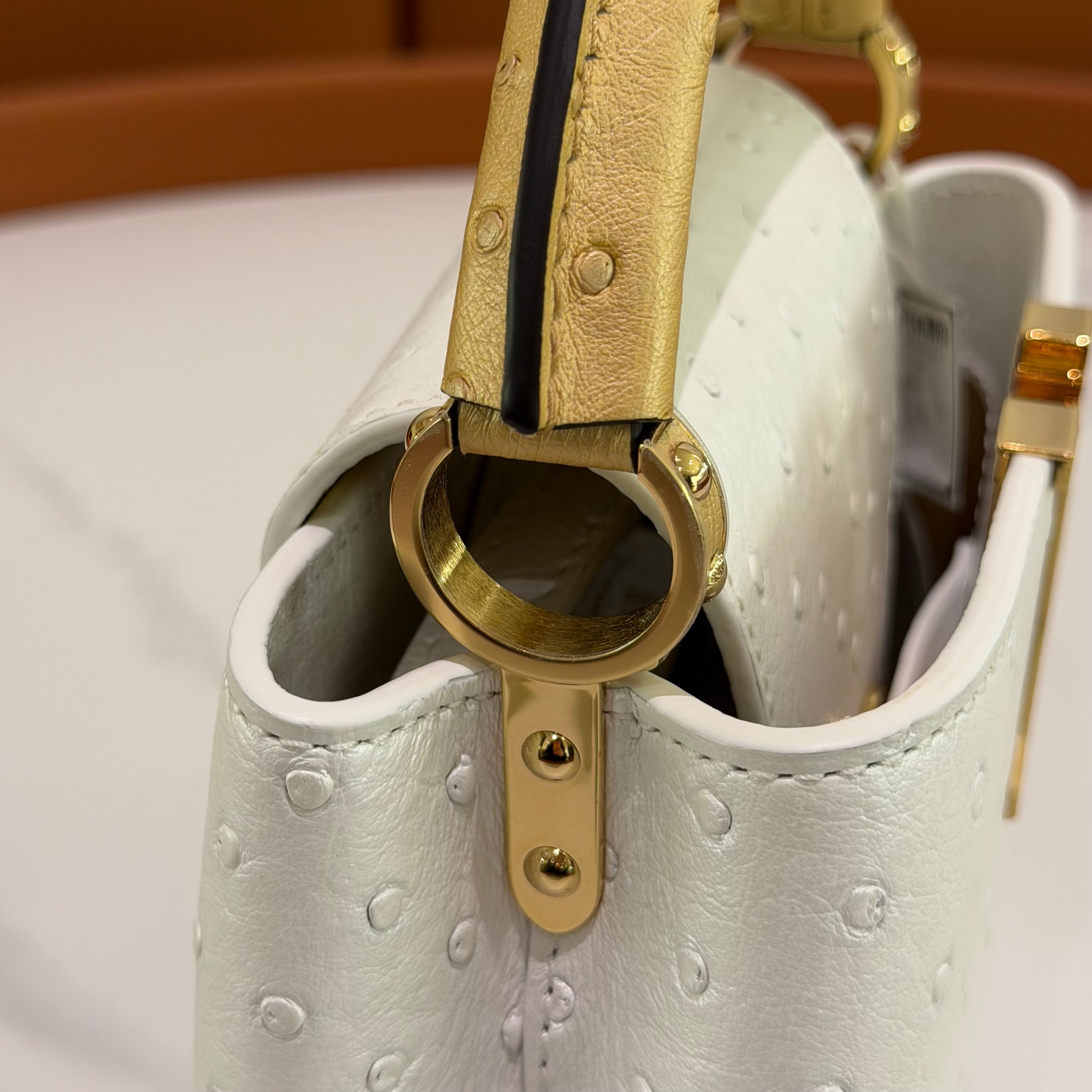 Louis Vuitton Capucines Mini Pearl White Ostrich Leather