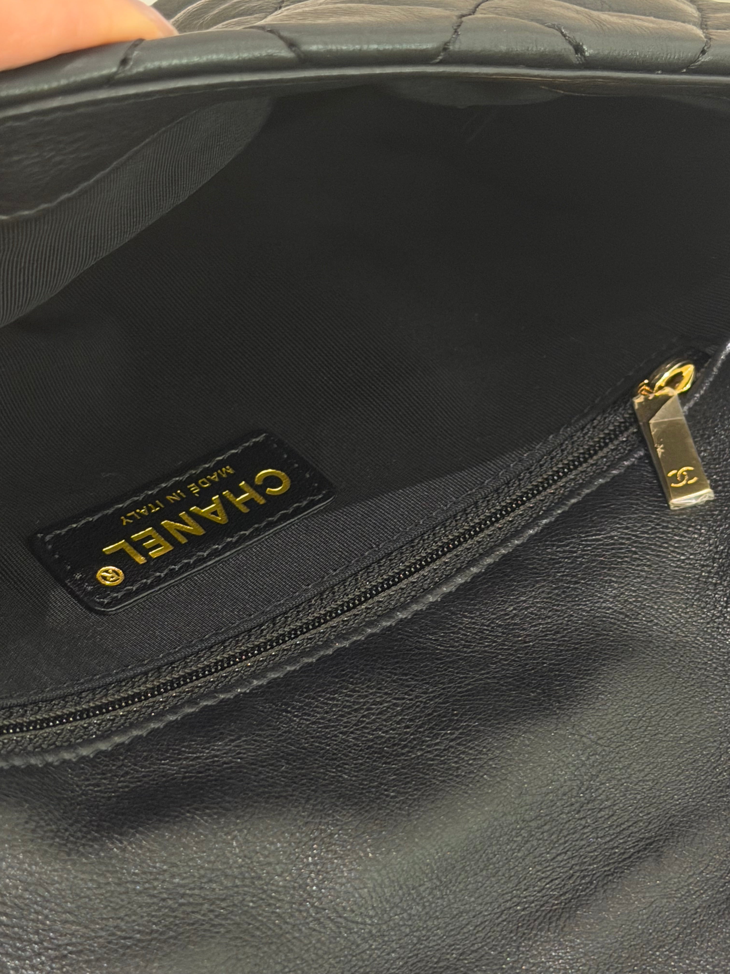 CHANEL CF Black Lambskin Shoulder Bag with Gold Trim