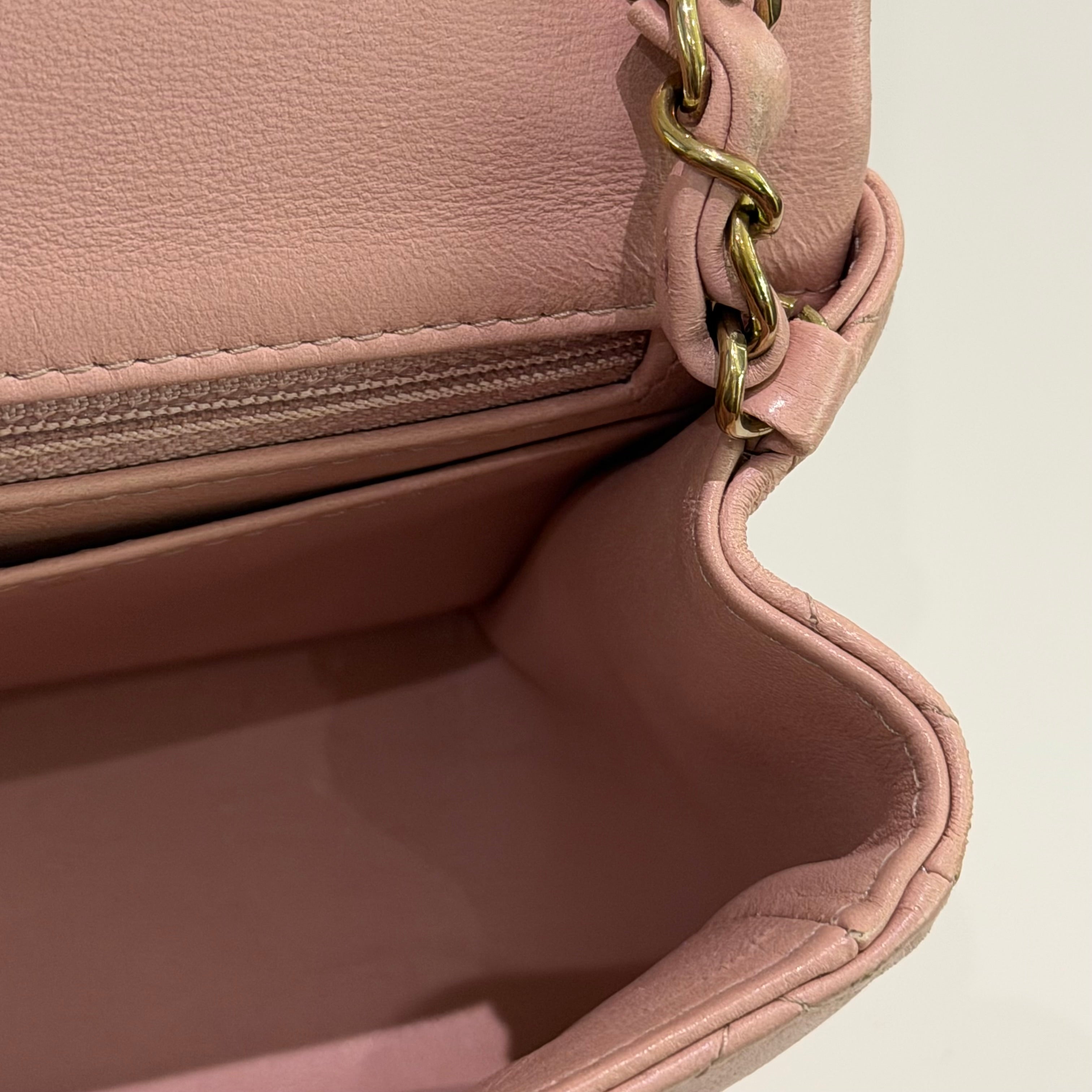 CHANEL CLASSIC FLAP MINI RECTANGULAR PINK LAMBSKIN WITH GOLD HARDWARE (CHIP MODEL)