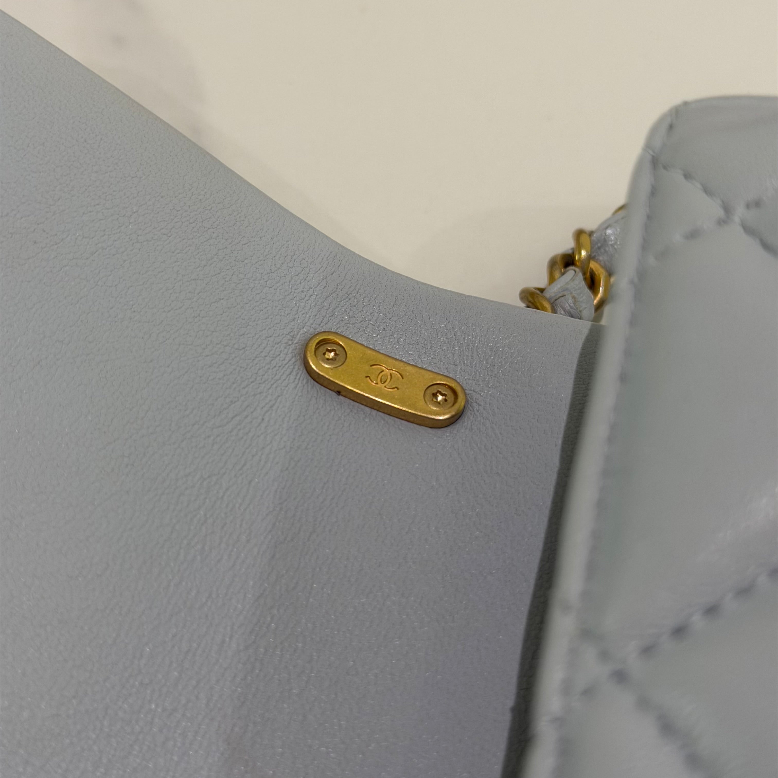 Chanel 24P Light Blue Mini Flap Bag with Pearl Chain and Gold Hardware (Chip Model) | CHANEL