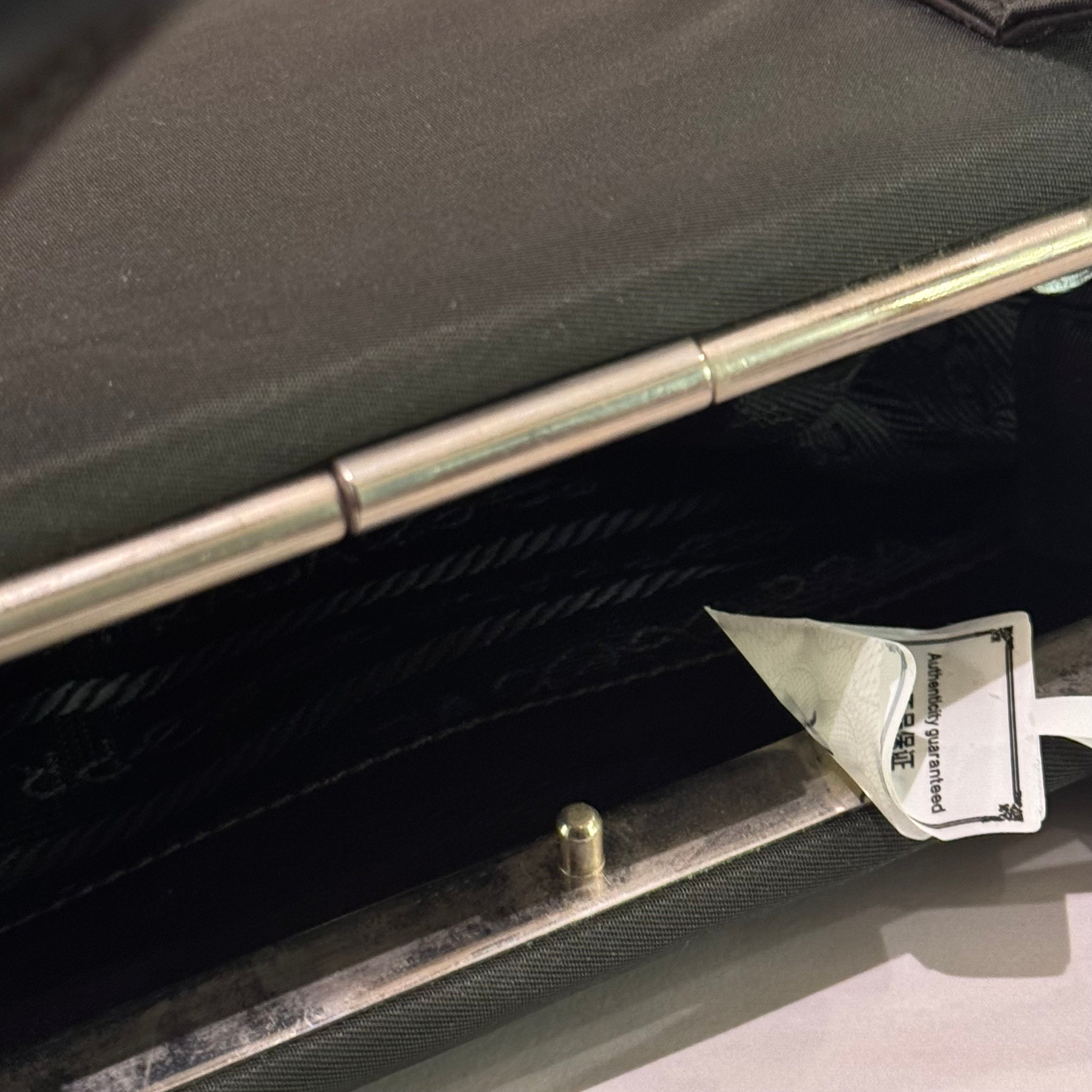 PRADA TOTE VINTAGE BLACK FABRIC WITH LEATHER TRIM HANDBAG