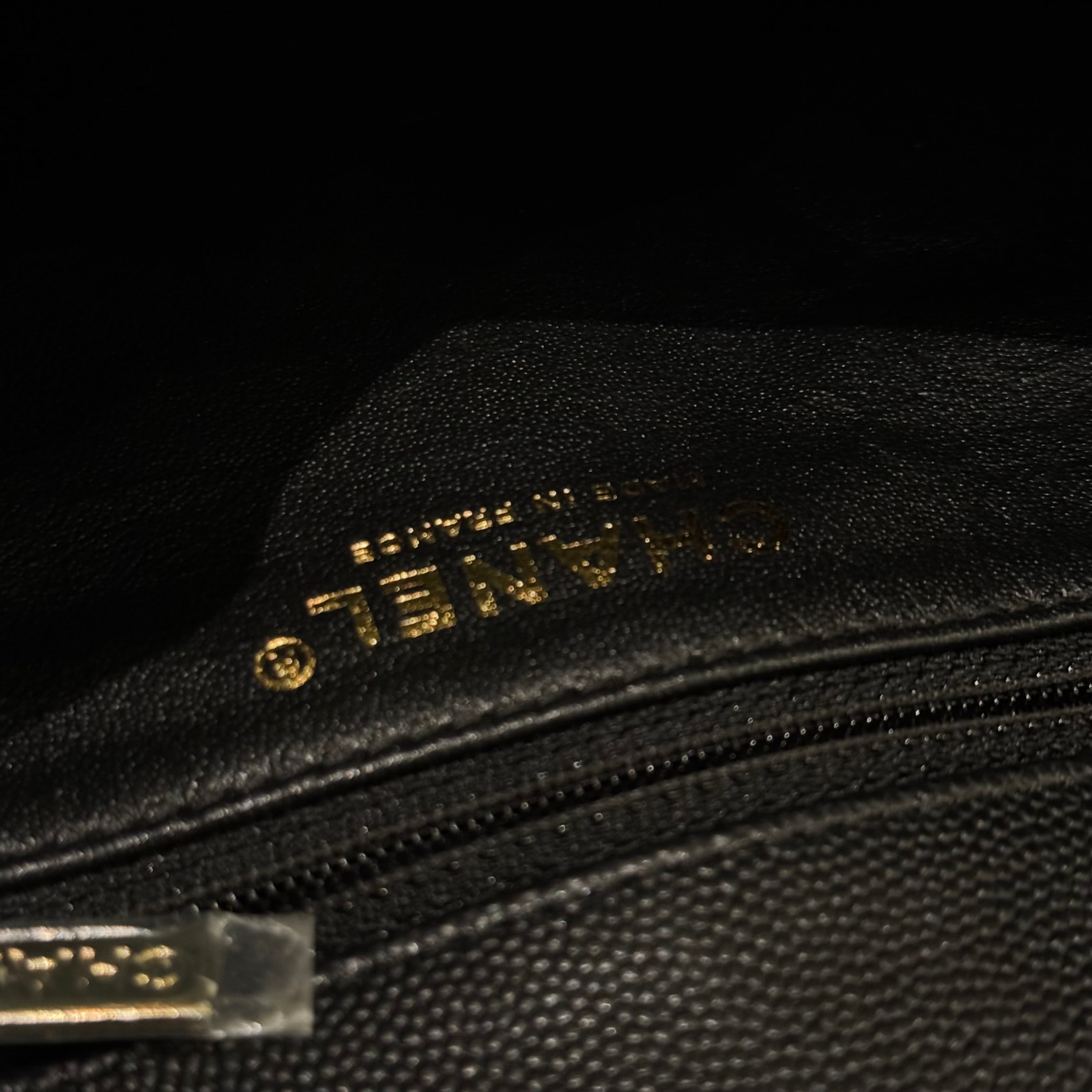 CHANEL CF BLACK CAVIAR LEATHER CLUTCH EVENING BAG WITH GOLD HARDWARE