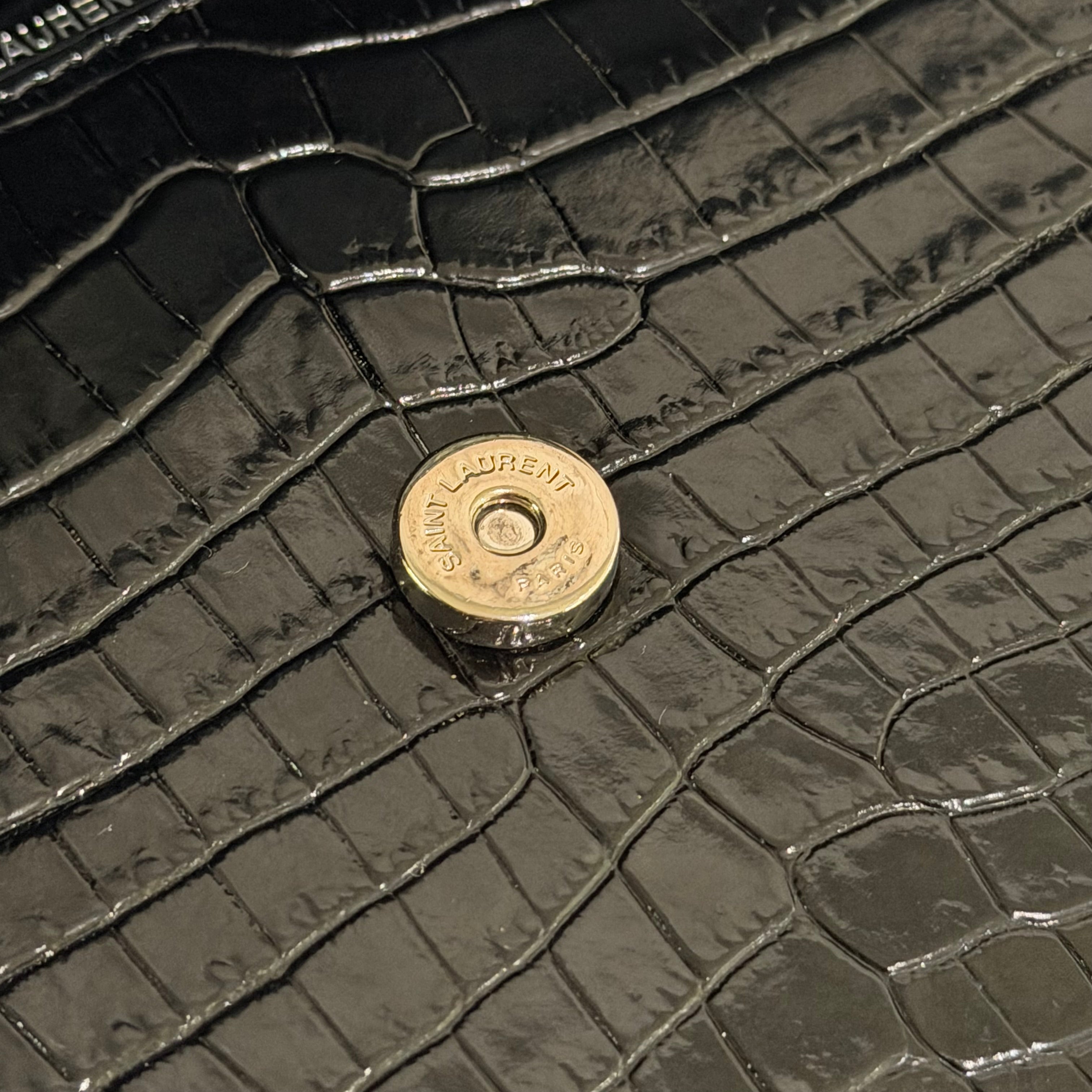 SAINT LAURENT SUNSET MEDIUM BLACK CROCODILE-EMBOSSED SHOULDER BAG