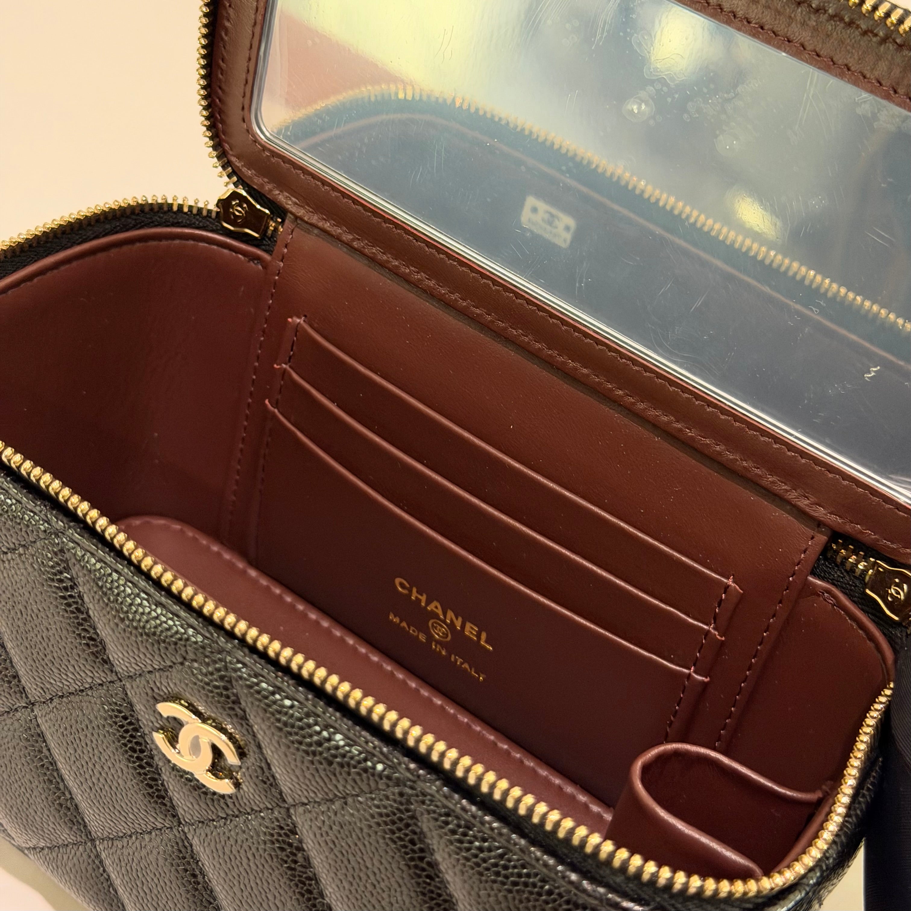 CHANEL Caviar Leather Long Vanity Chain Case