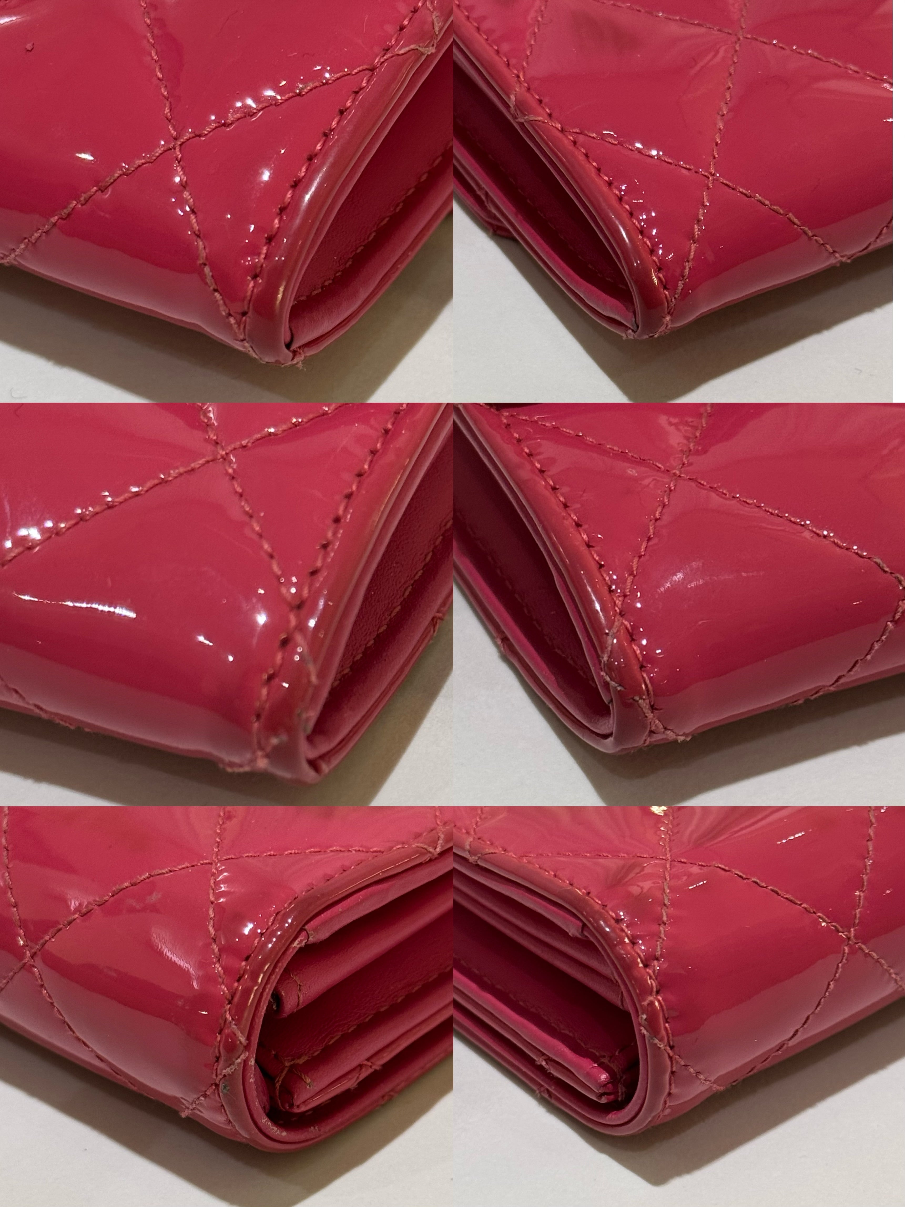 CHANEL LONG WALLET PATENT LEATHER FUCHSIA WITH SILVER HARDWARE