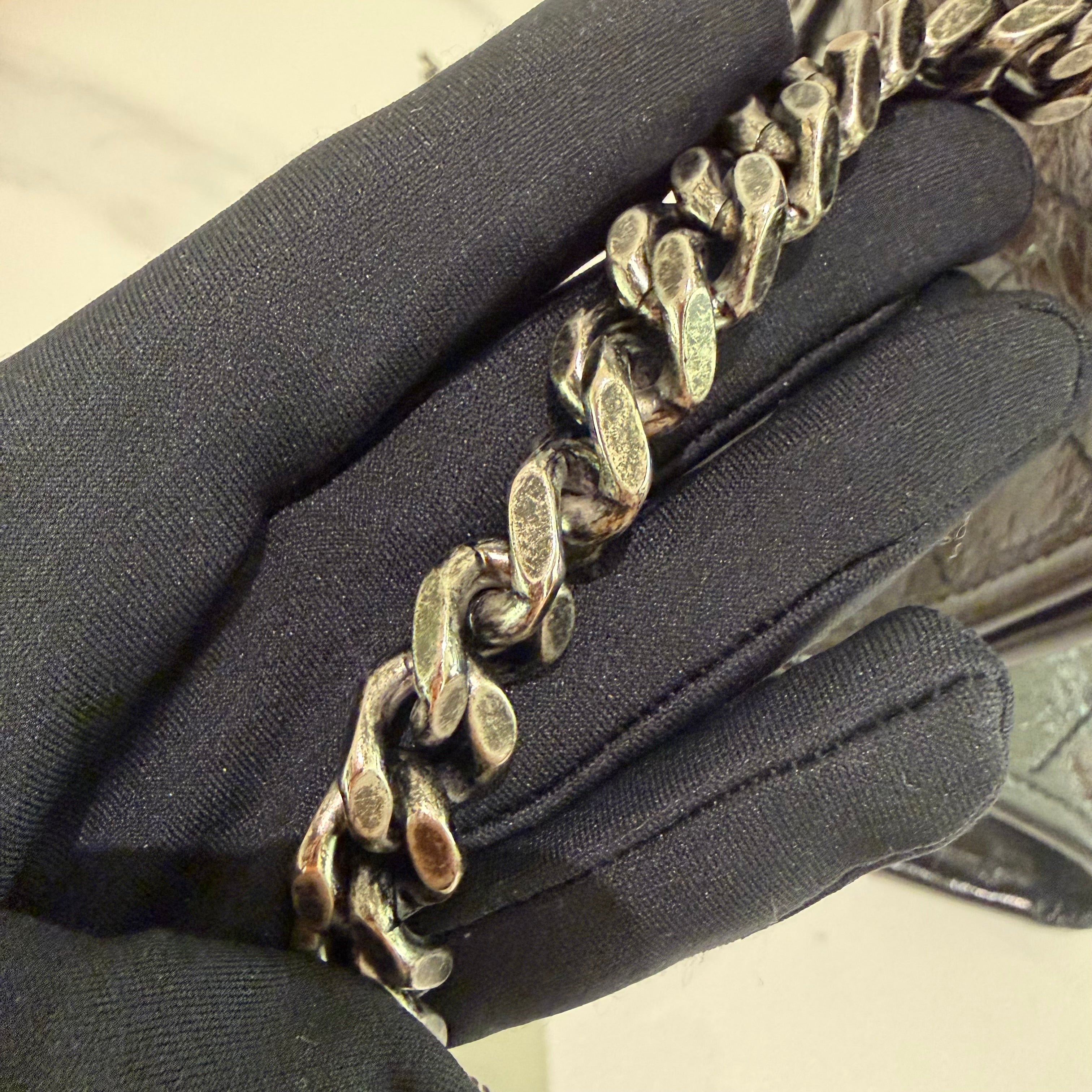 Saint Laurent Niki Shopping Bag Black Crinkled Leather with Silver Chain